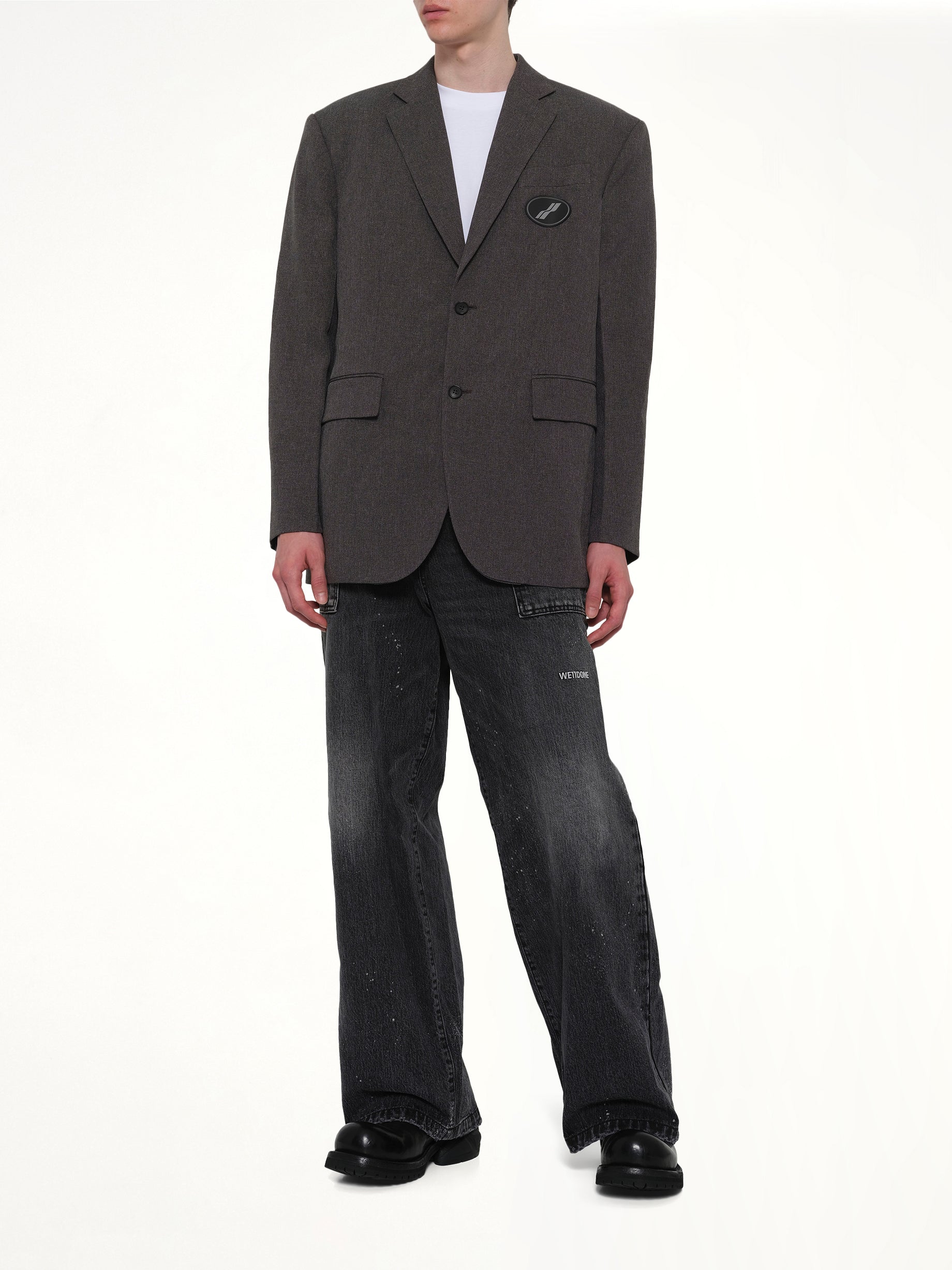 WE11DONE , Oversized Suit Logo Blazer in Charcoal Full Reference from MARAIS