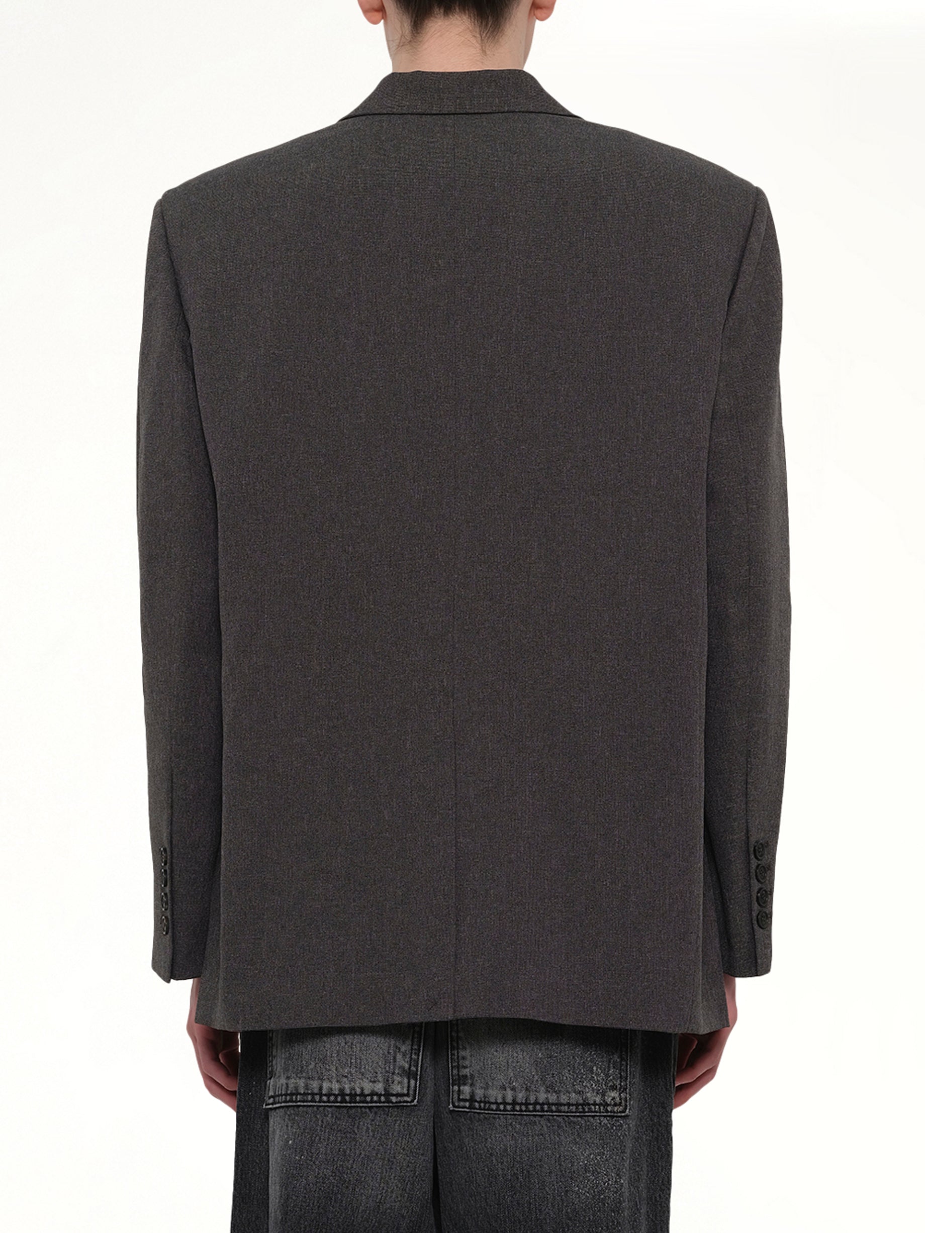 WE11DONE , Oversized Suit Logo Blazer in Charcoal Back View from MARAIS