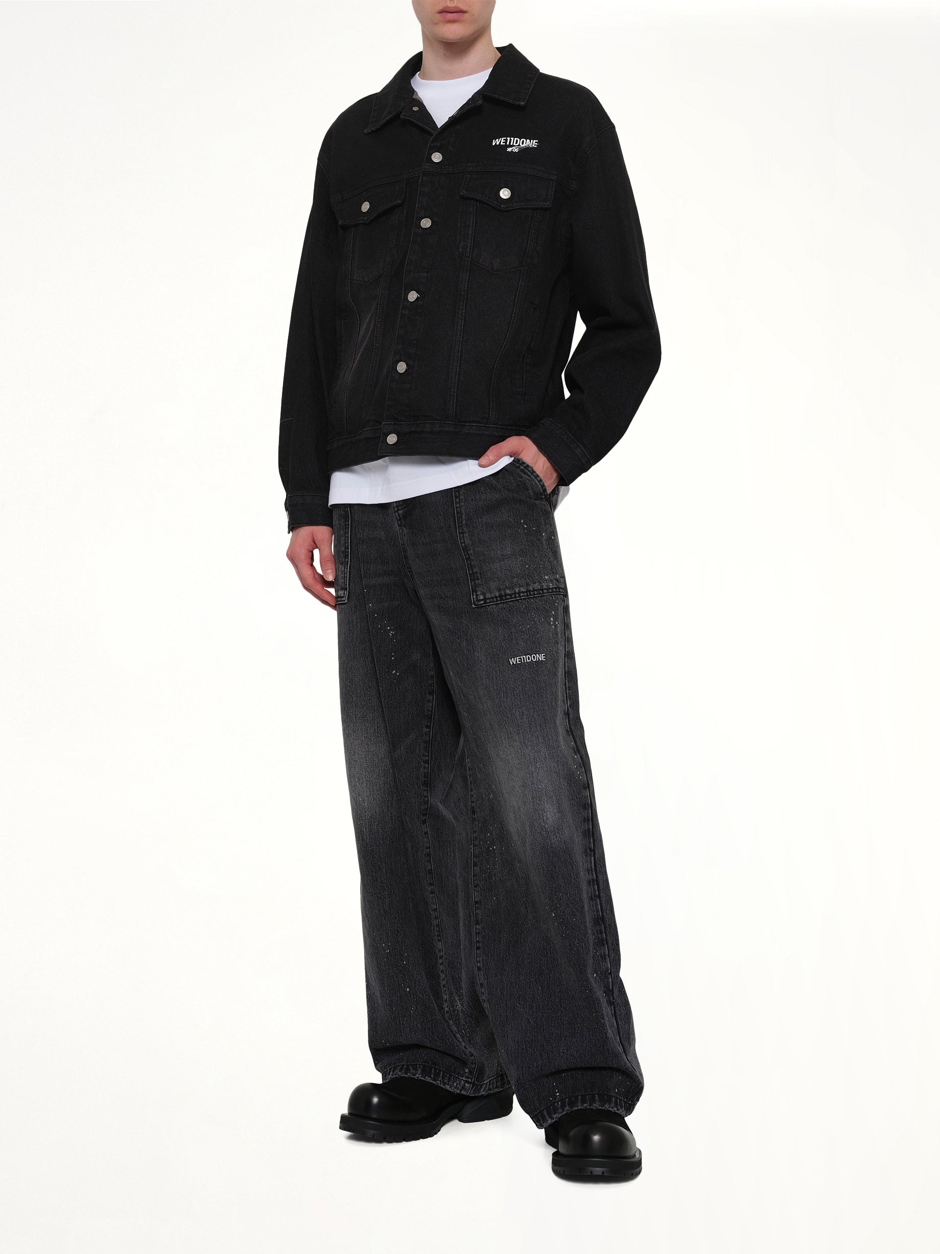 1506 Logo Loose-Fit Denim Trucker Jacket in Black