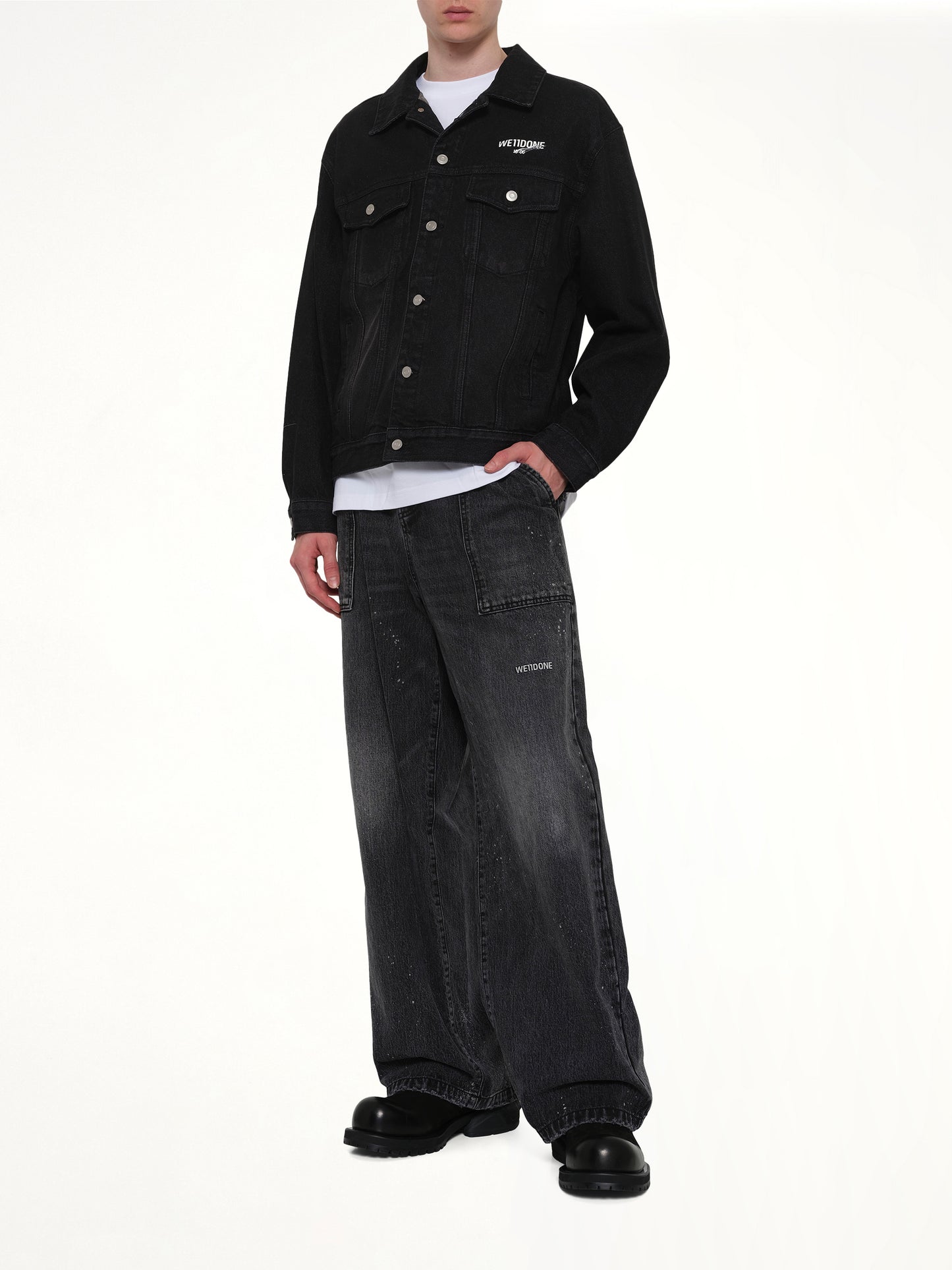 1506 Logo Loose-Fit Denim Trucker Jacket in Black