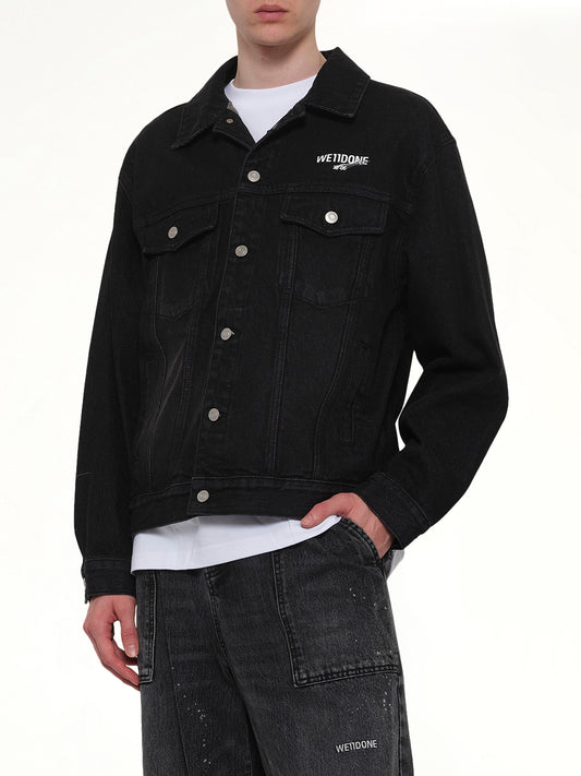 1506 Logo Loose-Fit Denim Trucker Jacket in Black