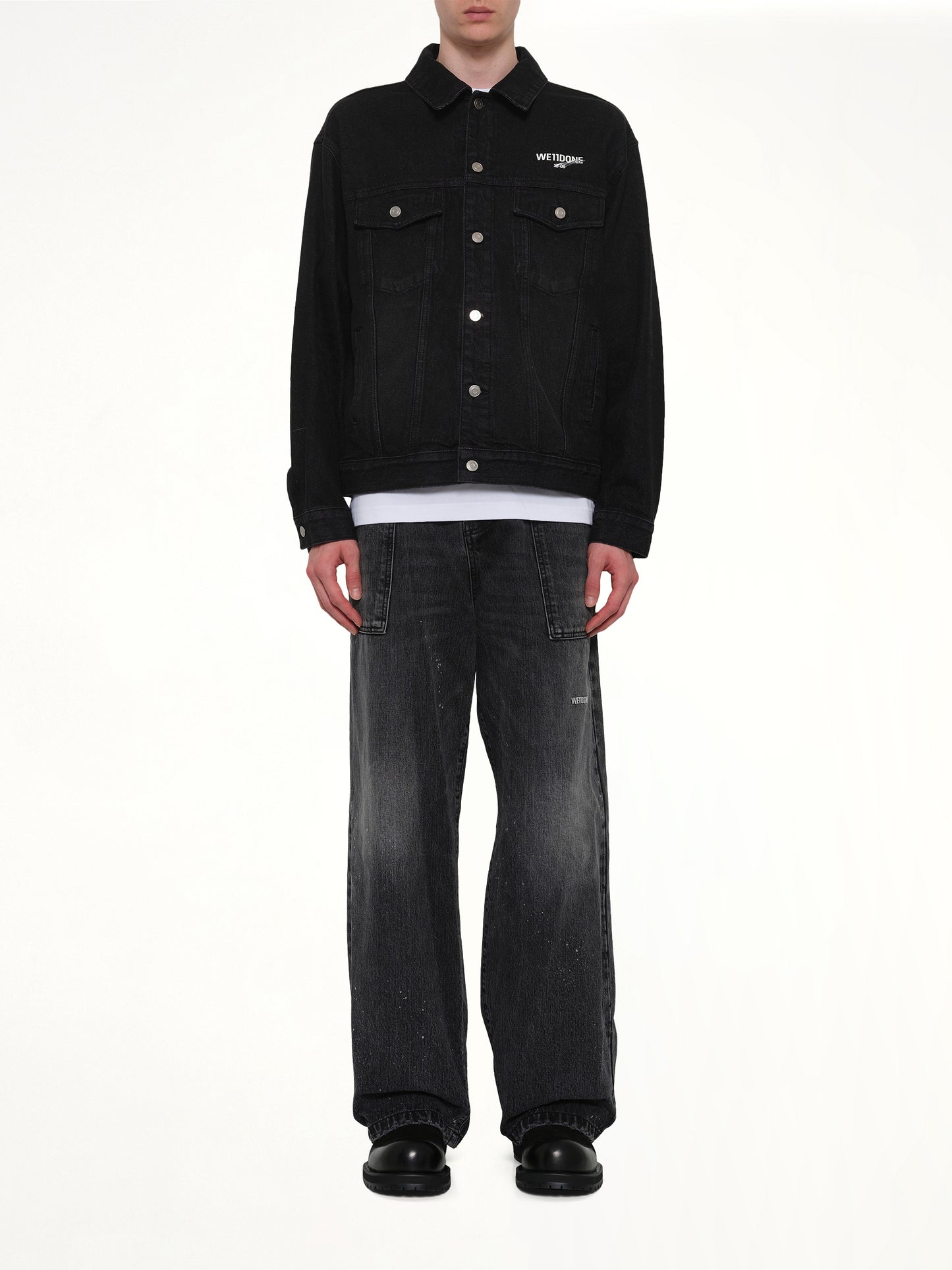 1506 Logo Loose-Fit Denim Trucker Jacket in Black