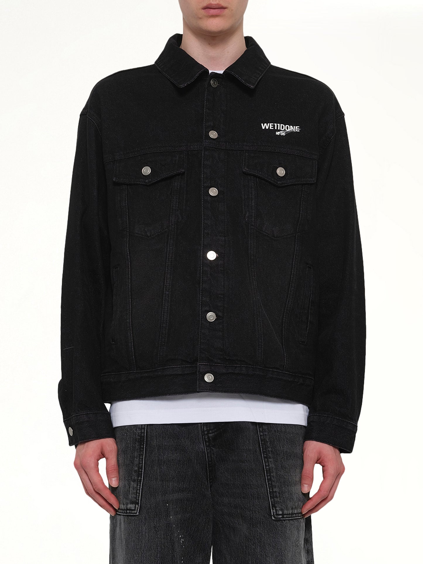 1506 Logo Loose-Fit Denim Trucker Jacket in Black