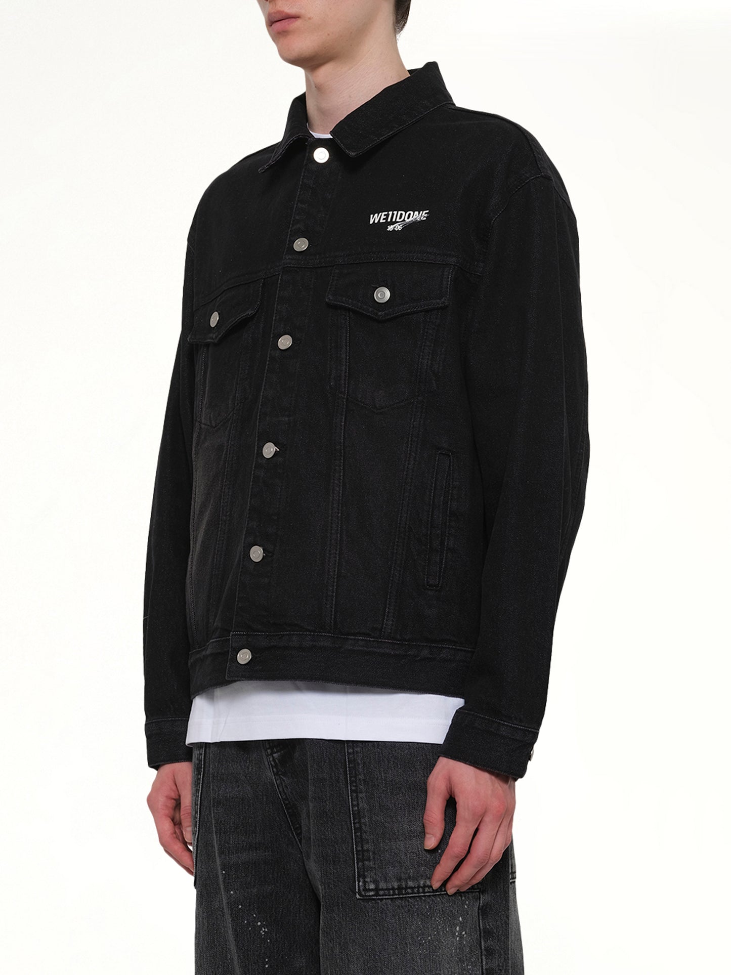 1506 Logo Loose-Fit Denim Trucker Jacket in Black