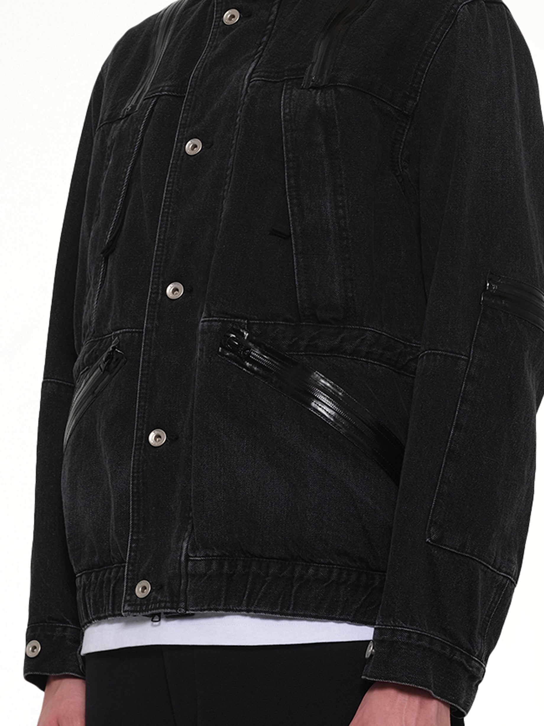 SACAI , Denim Blouson in Black Detail Shot from MARAIS