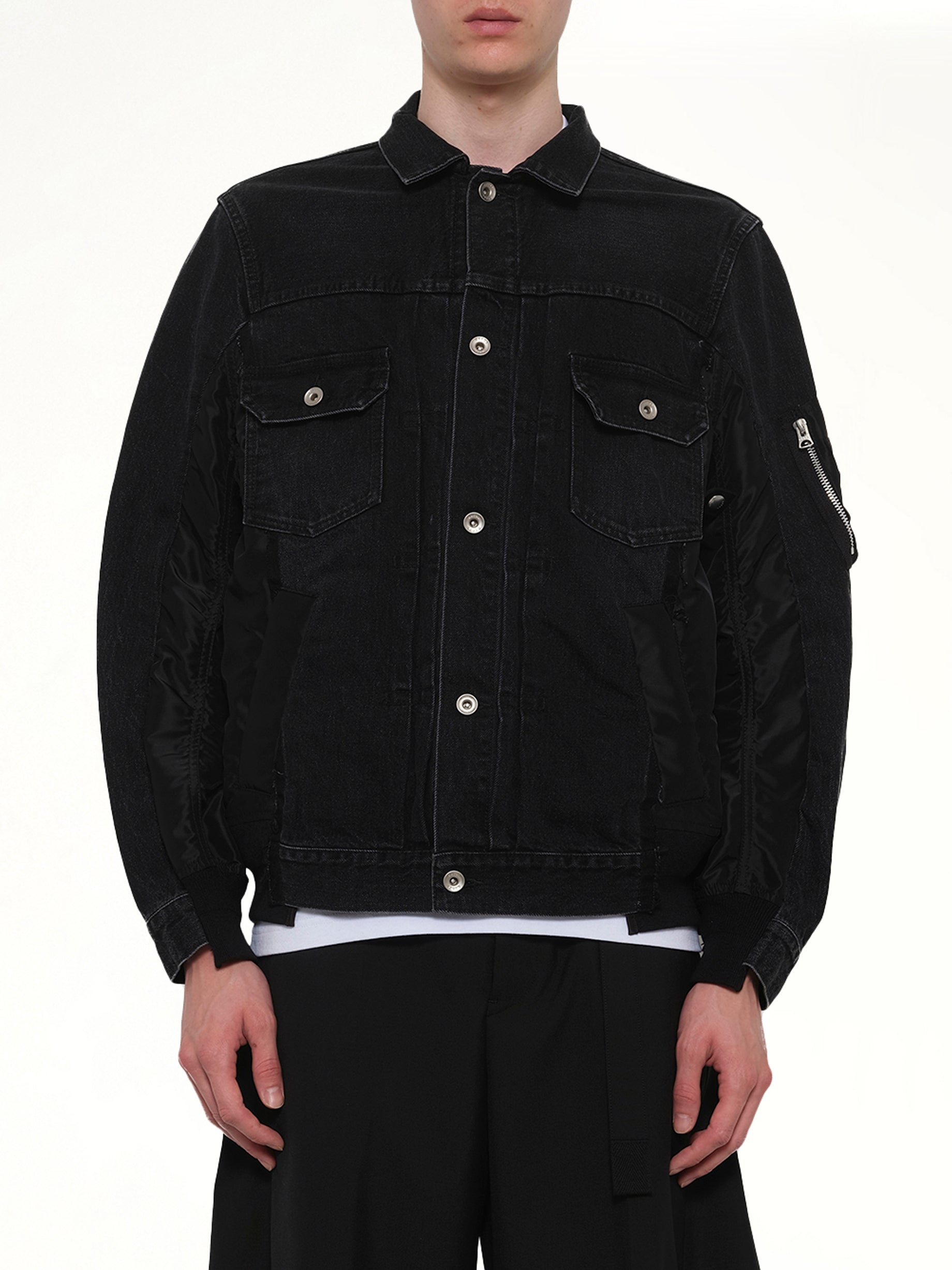 Denim x Nylon Twill Jacket in Black