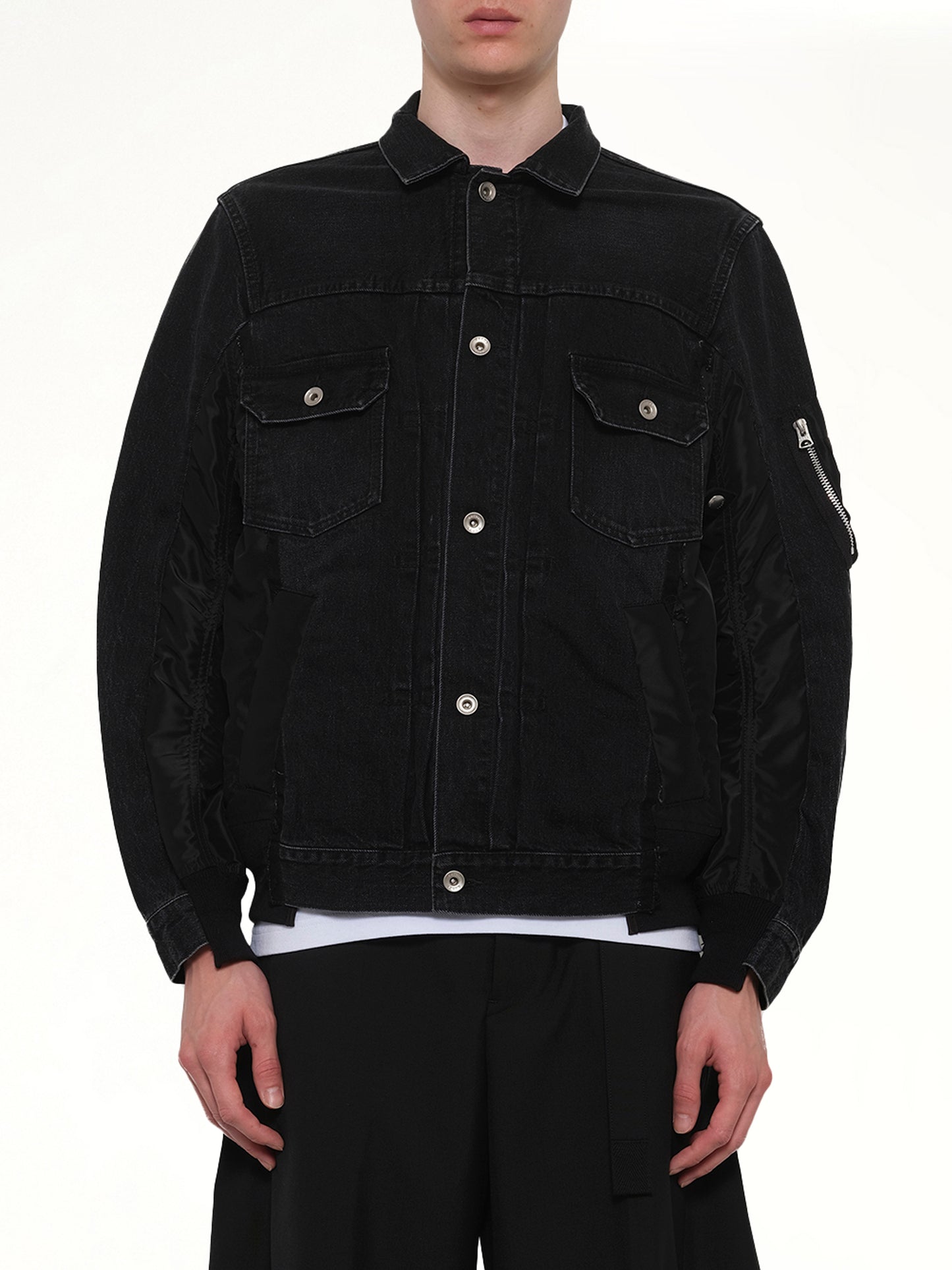 Denim x Nylon Twill Jacket in Black