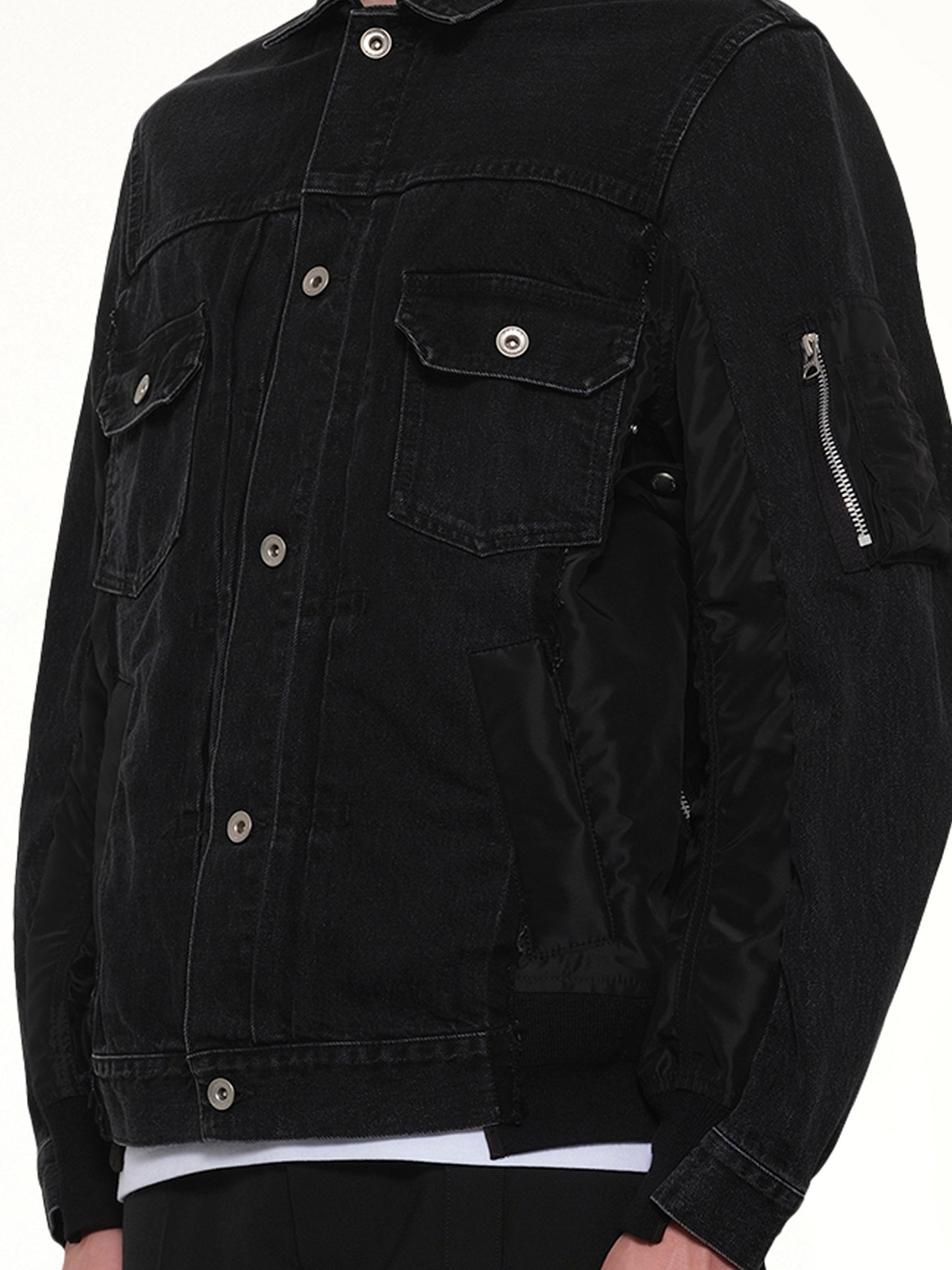 Denim x Nylon Twill Jacket in Black
