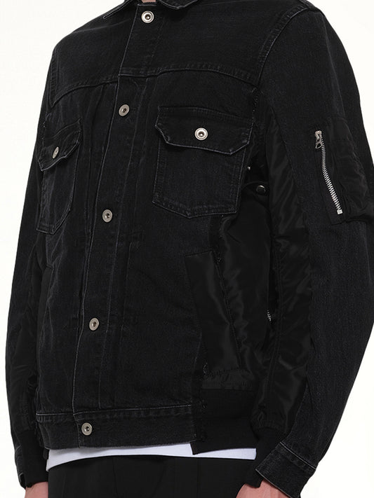 Denim x Nylon Twill Jacket in Black