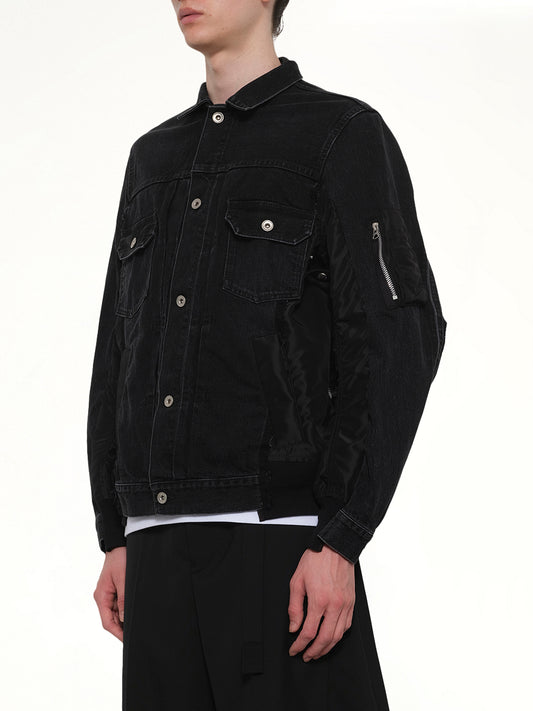 Denim x Nylon Twill Jacket in Black