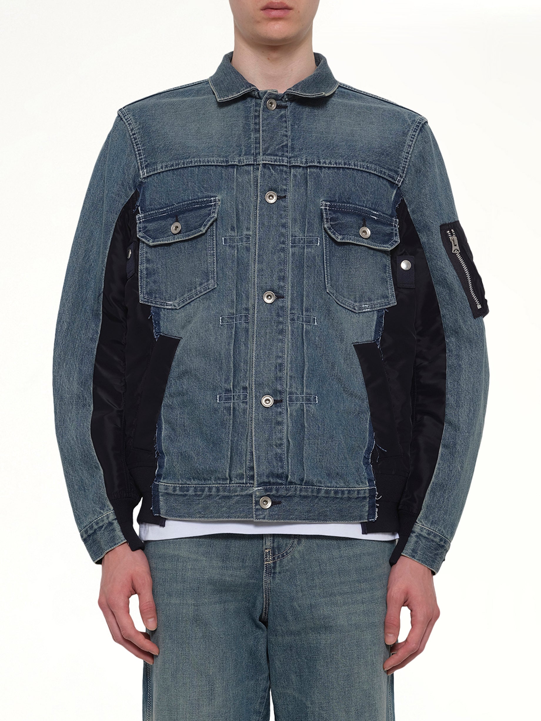 Denim x Nylon Twill Jacket in Light Blue