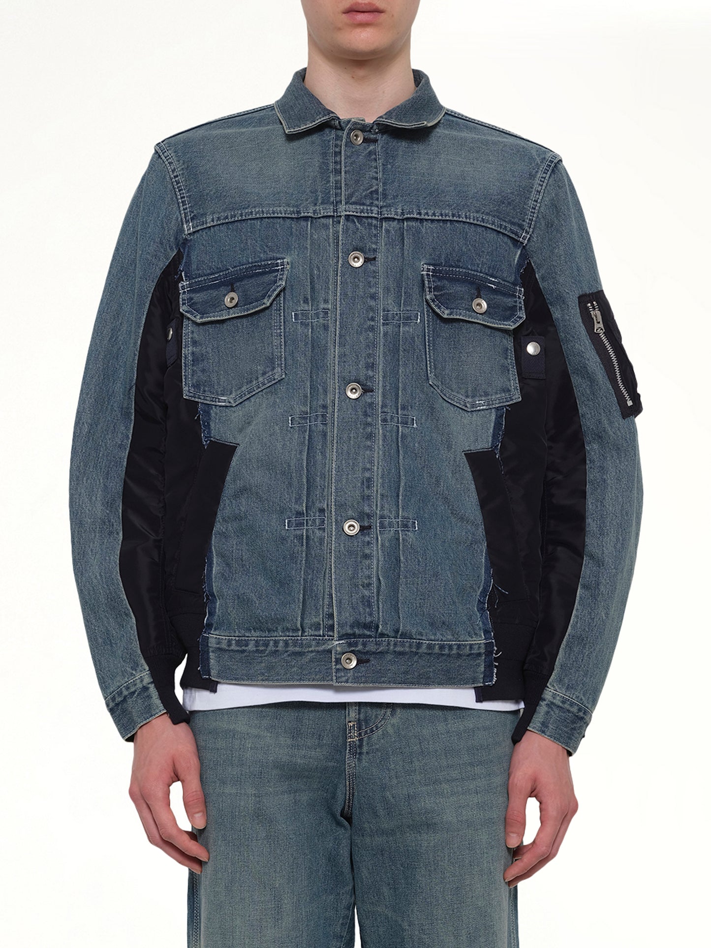 Denim x Nylon Twill Jacket in Light Blue