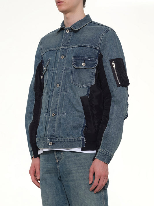 Denim x Nylon Twill Jacket in Light Blue