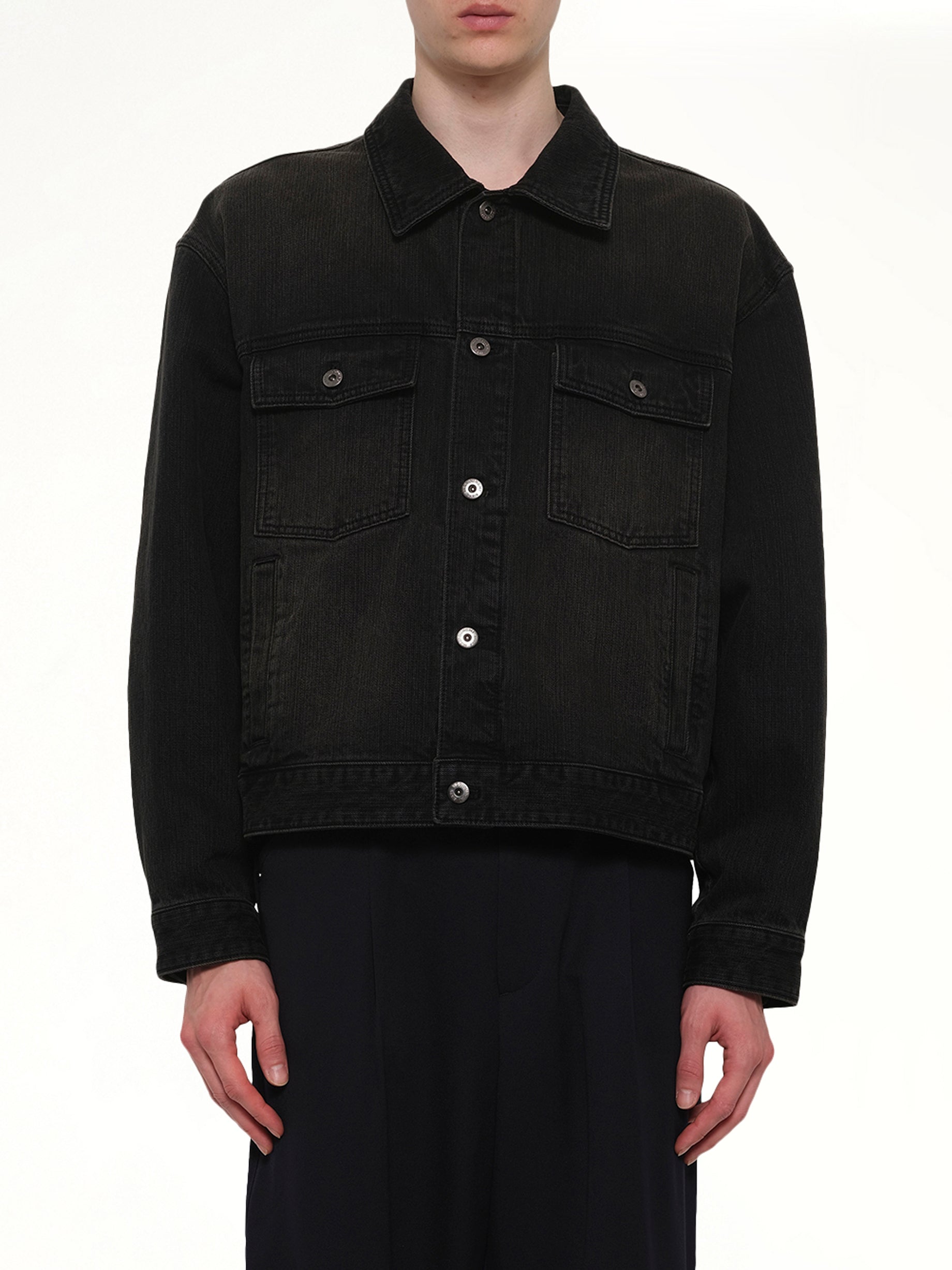 Stone Washed Denim Jacket in Black