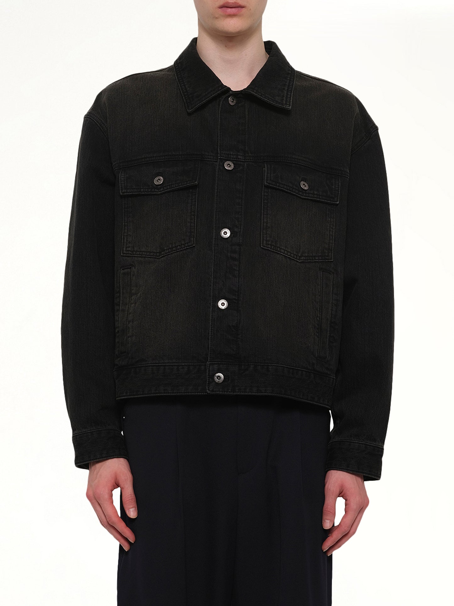 Stone Washed Denim Jacket in Black