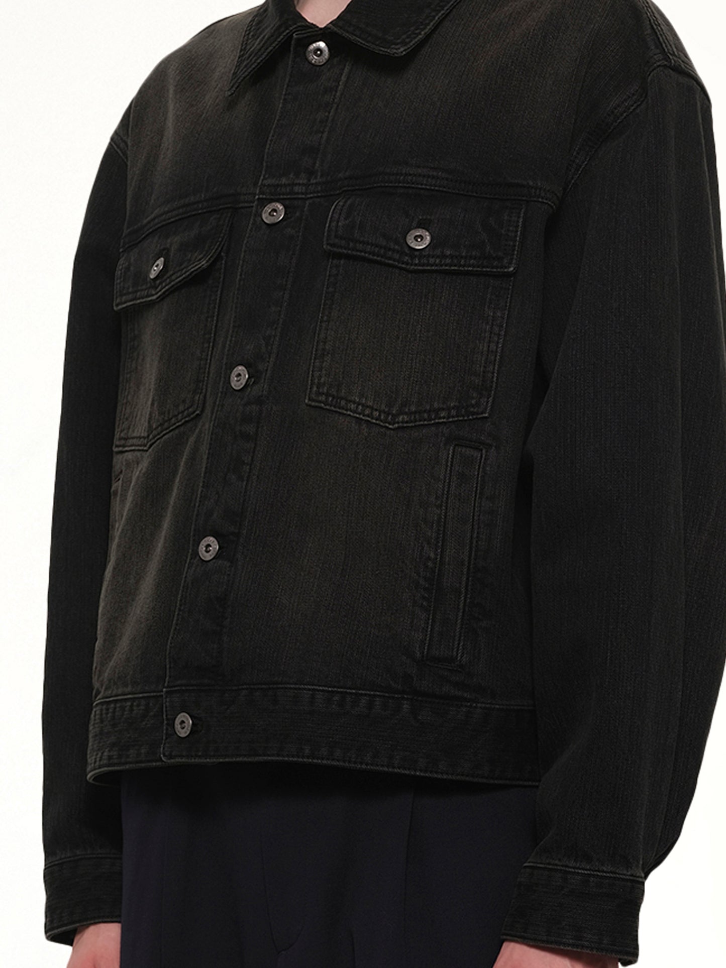 Stone Washed Denim Jacket in Black