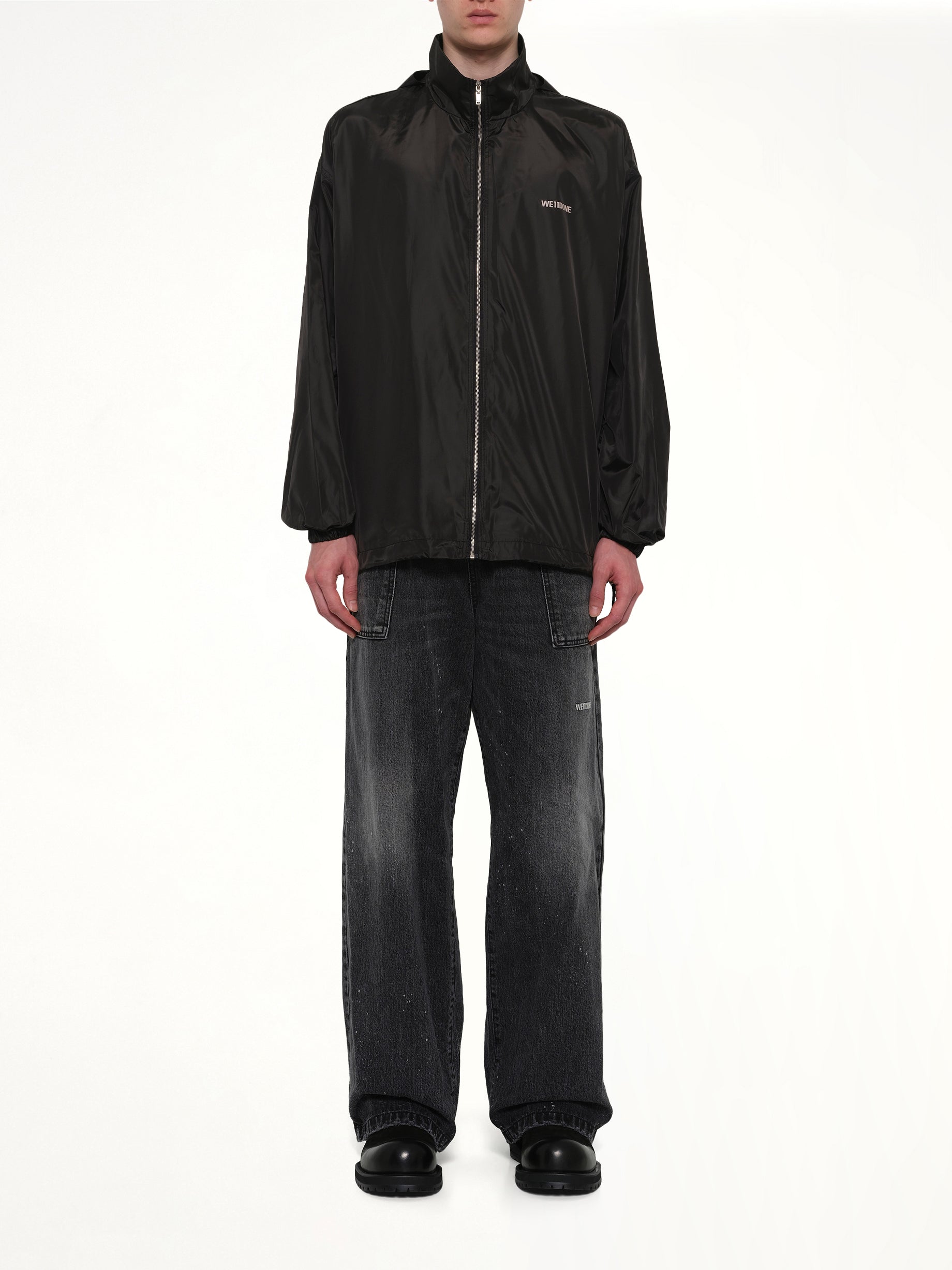 WE11DONE , Logo Windbreaker Jacket in Black Model View from MARAIS