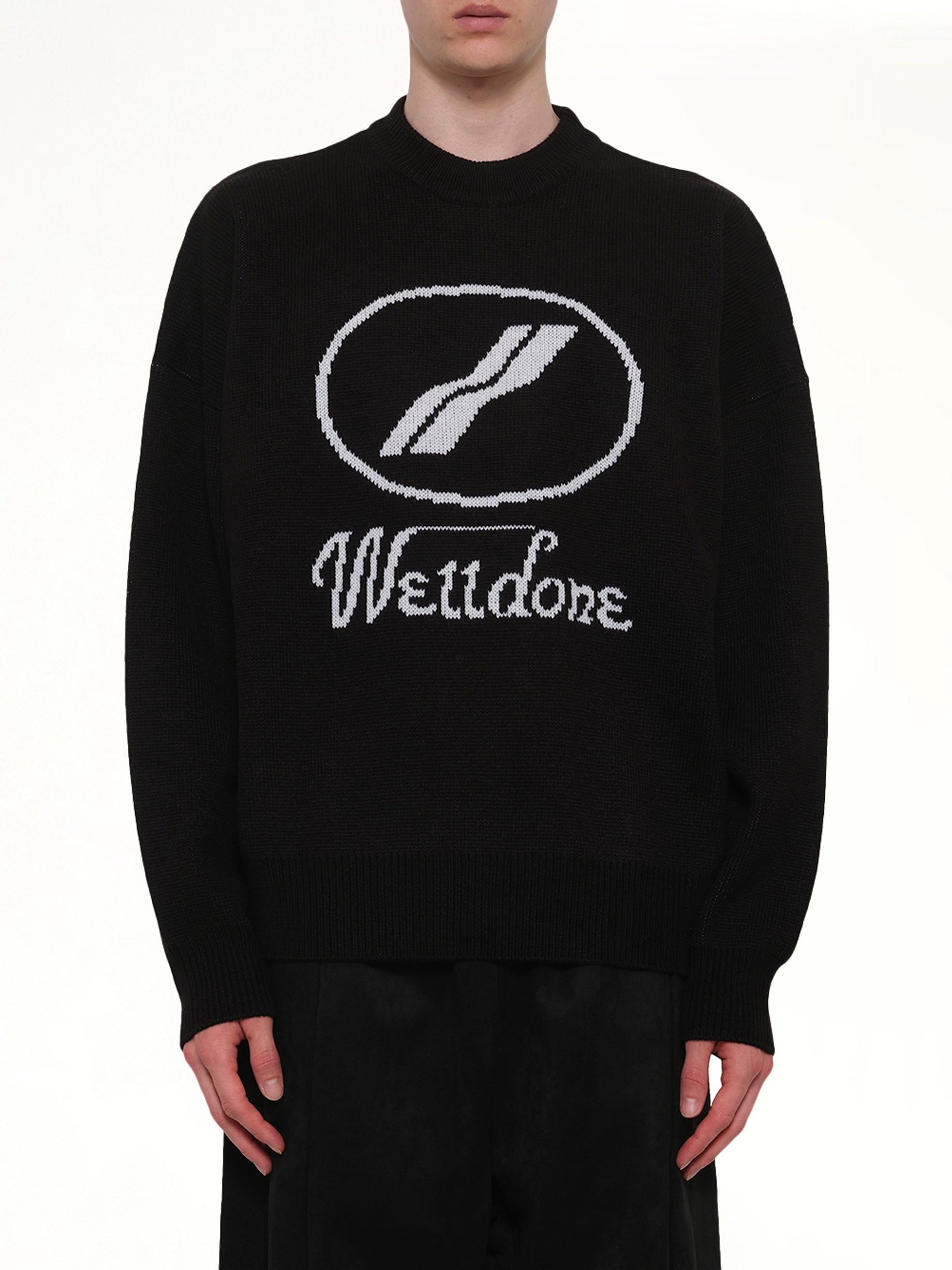 Logo Jacquard Intarsia Sweater in Black