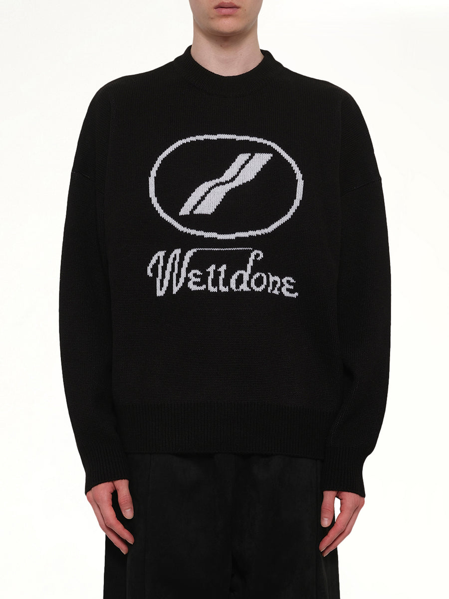 Logo Jacquard Intarsia Sweater in Black