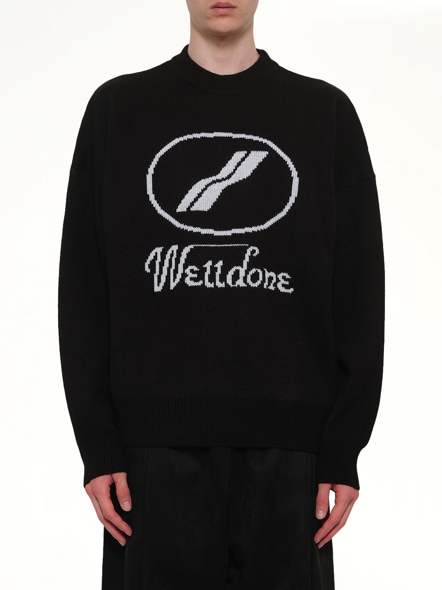 Logo Jacquard Intarsia Sweater in Black