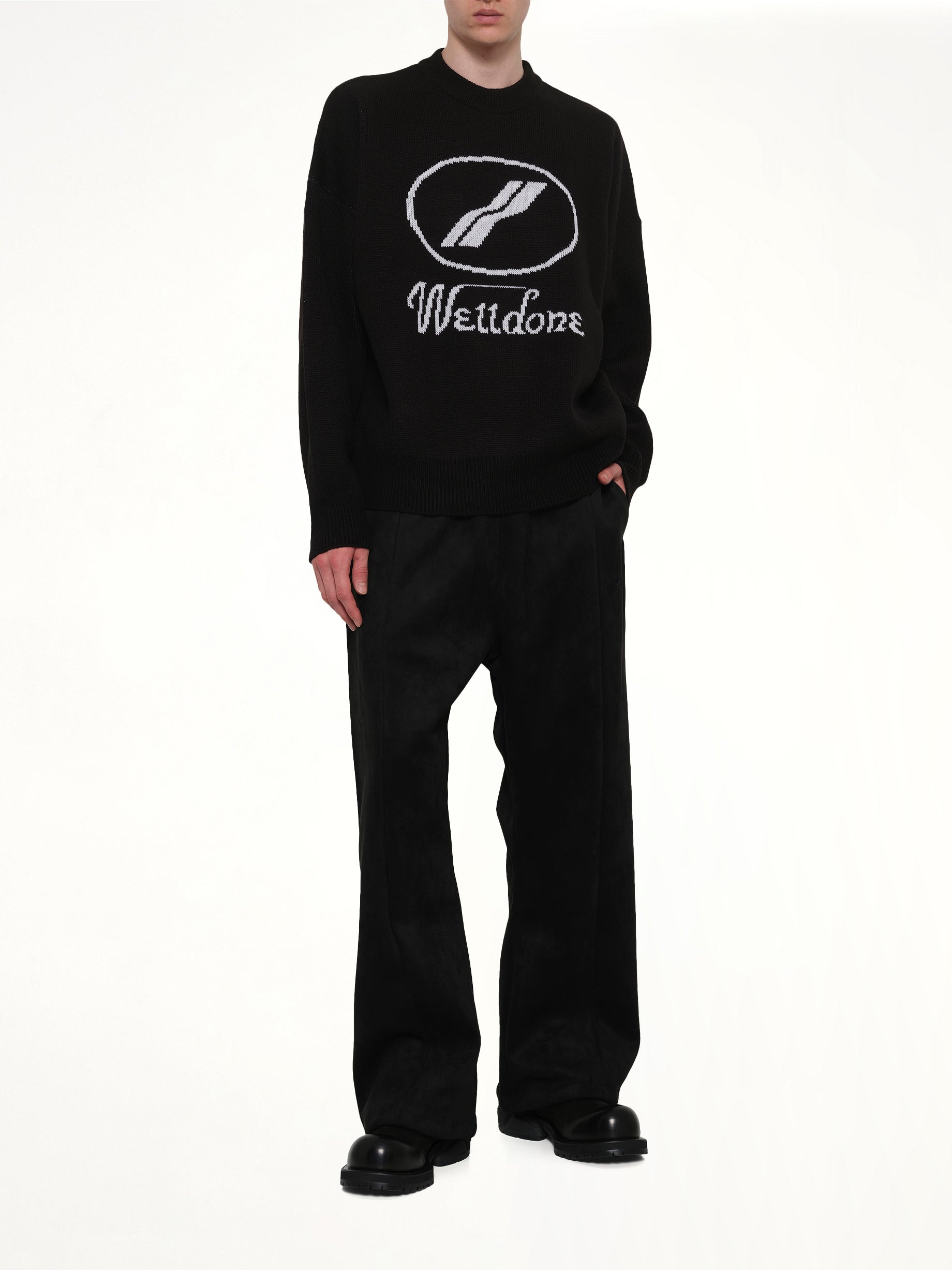WE11DONE , Logo Jacquard Intarsia Sweater in Black Full Reference from MARAIS