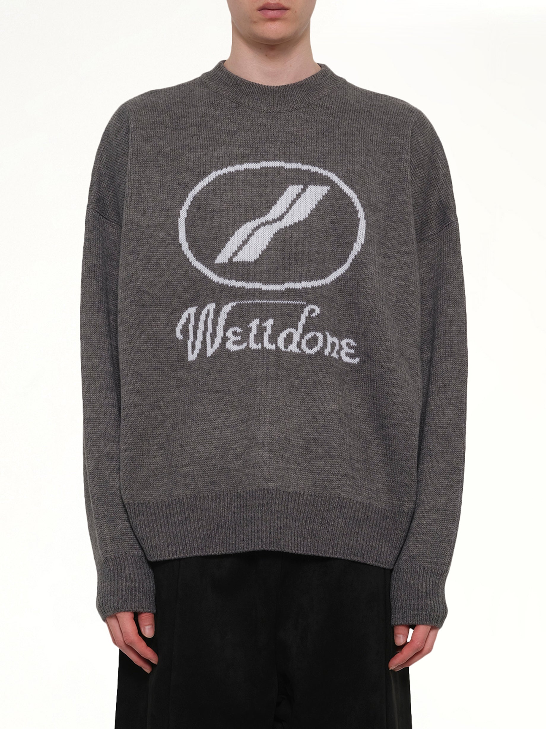 Logo Jacquard Intarsia Sweater in Grey