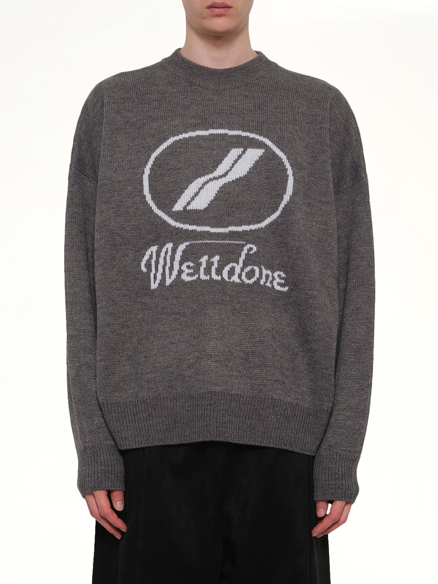 Logo Jacquard Intarsia Sweater in Grey