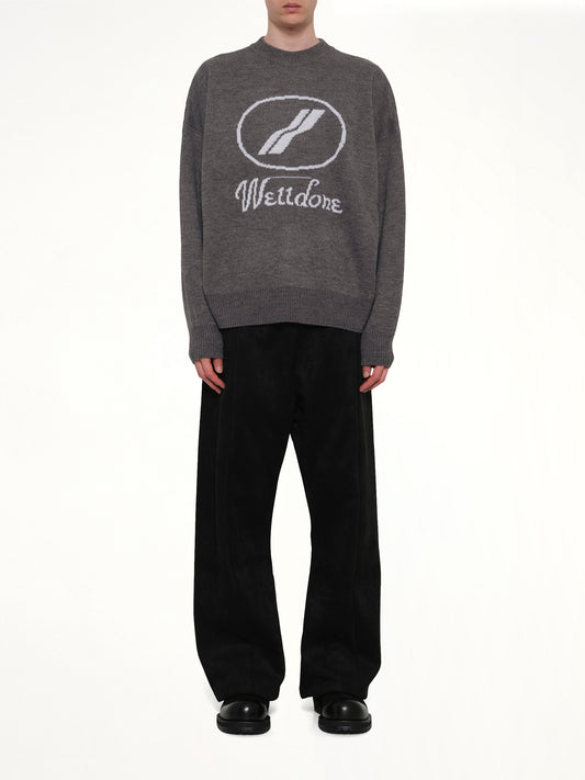 Logo Jacquard Intarsia Sweater in Grey