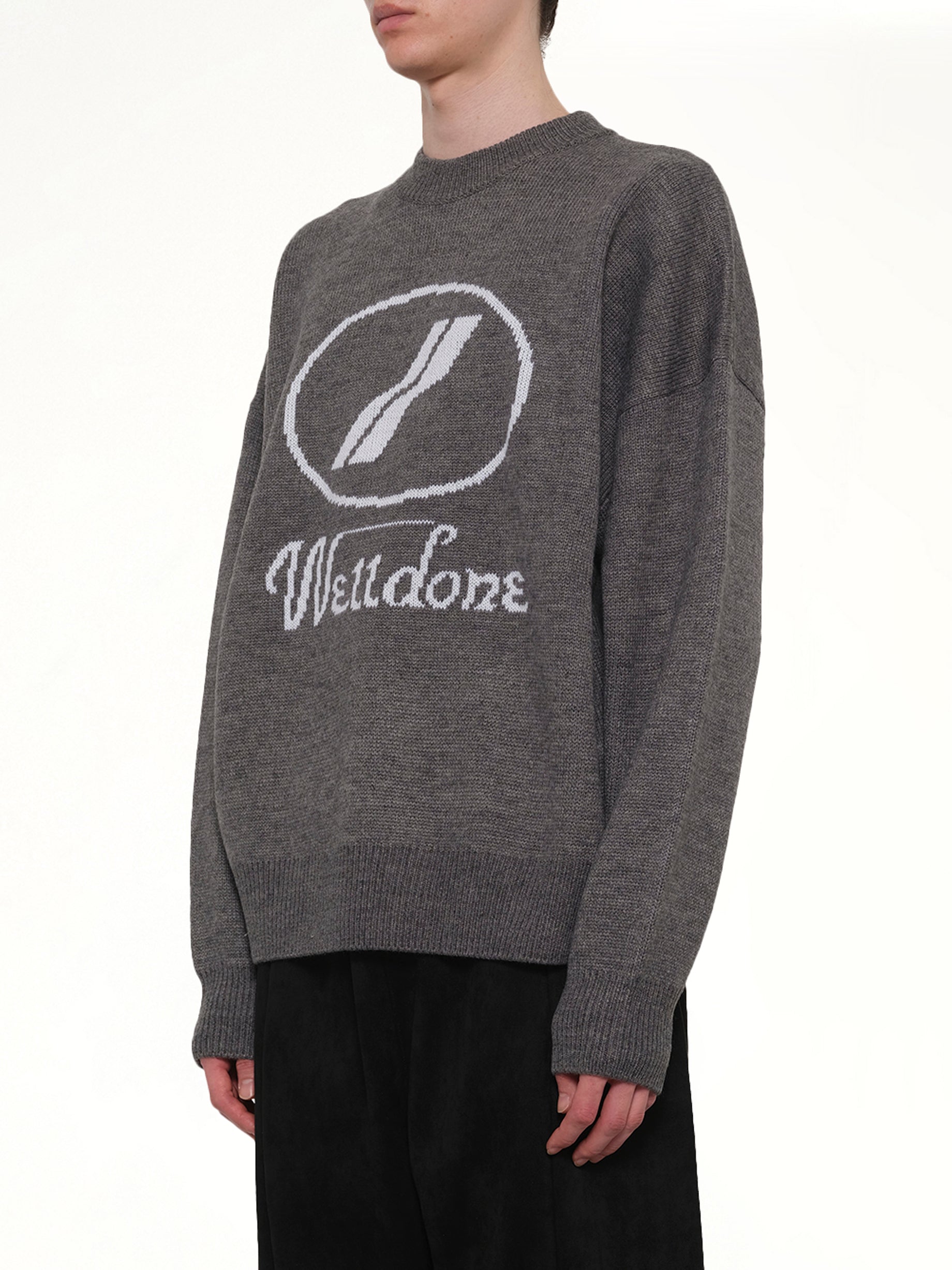Logo Jacquard Intarsia Sweater in Grey