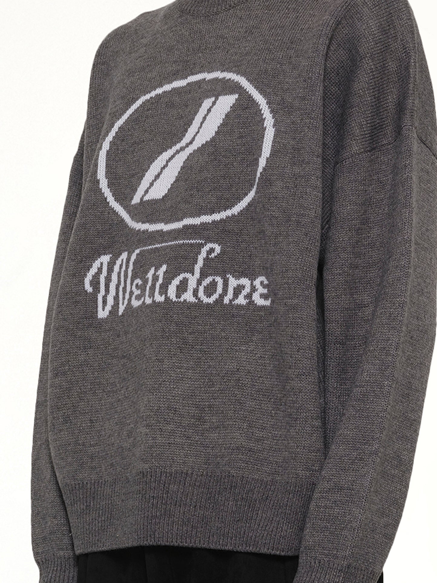 Logo Jacquard Intarsia Sweater in Grey
