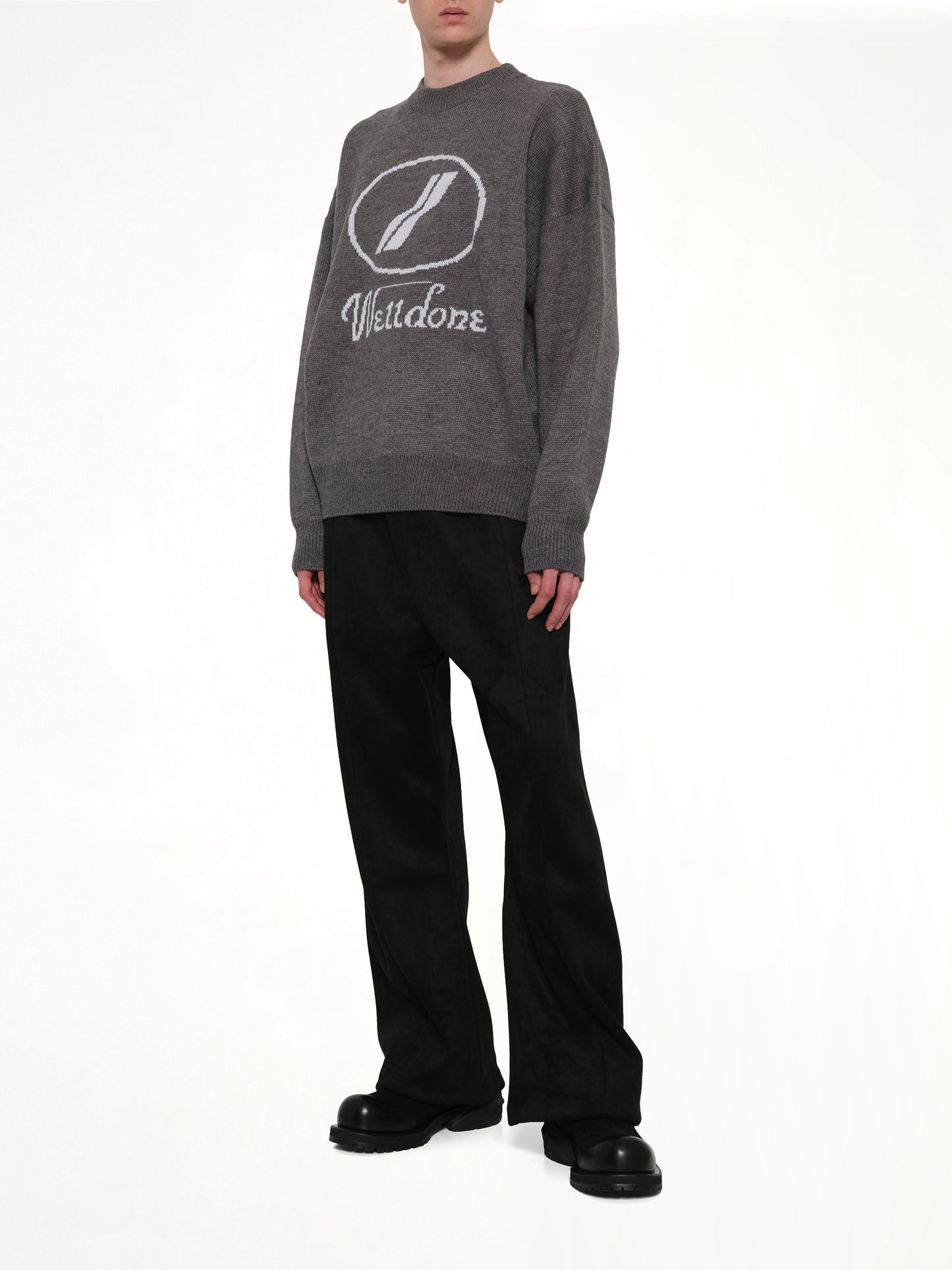 Logo Jacquard Intarsia Sweater in Grey