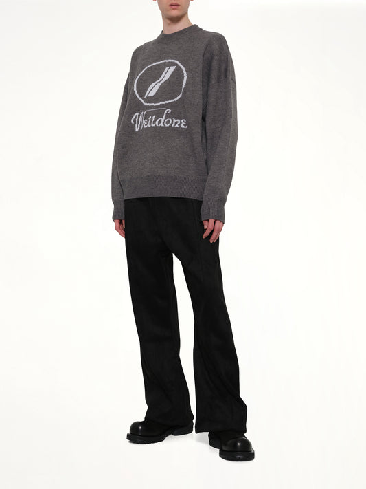 Logo Jacquard Intarsia Sweater in Grey