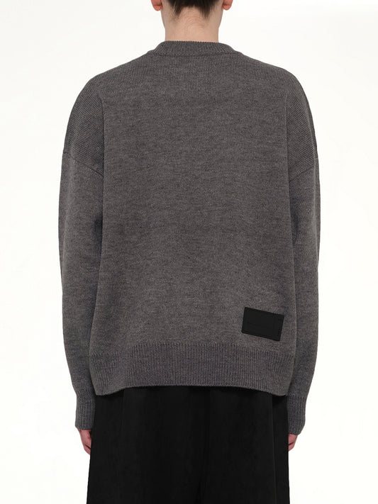 Logo Jacquard Intarsia Sweater in Grey