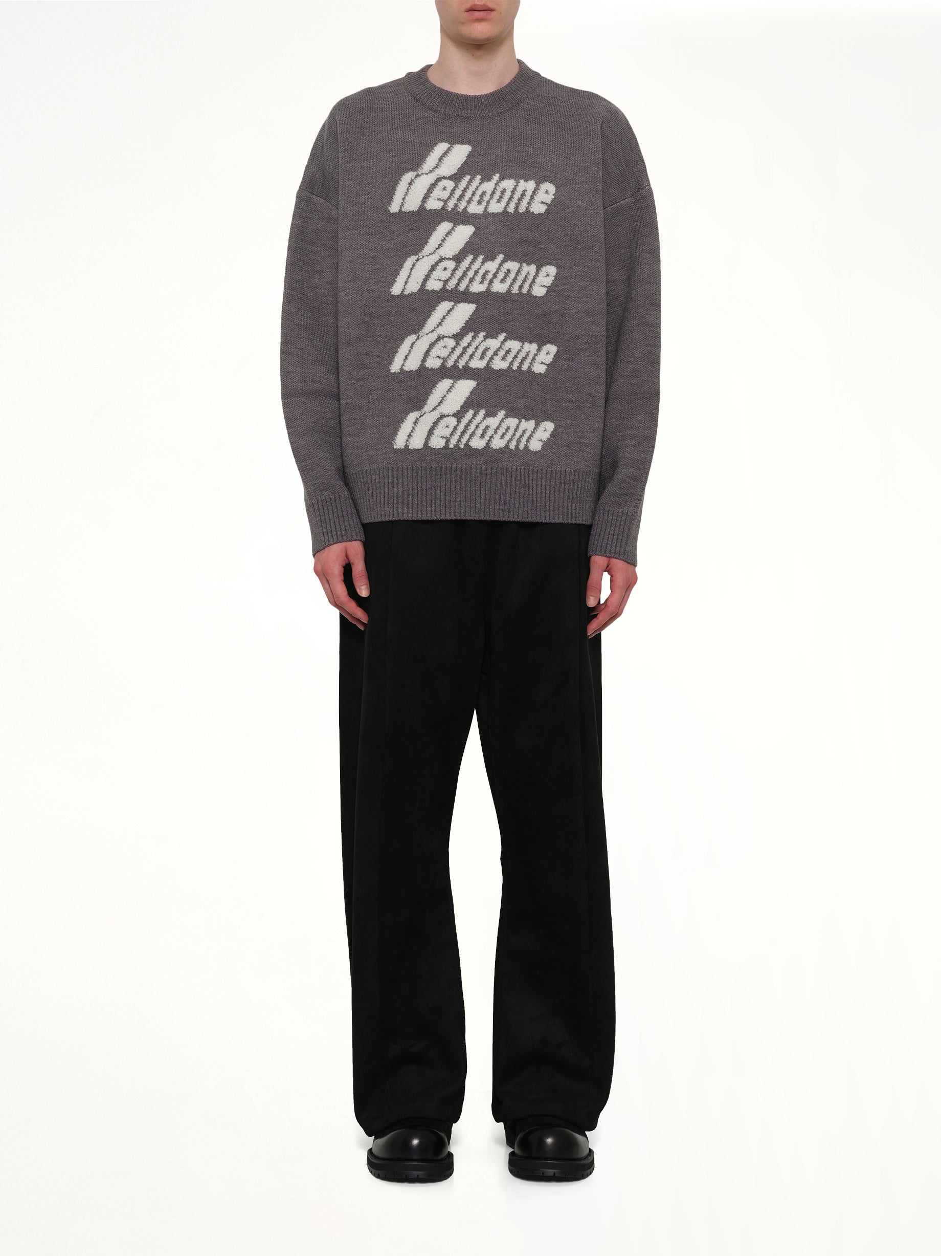 Logo Pile Knit Sweater in Grey
