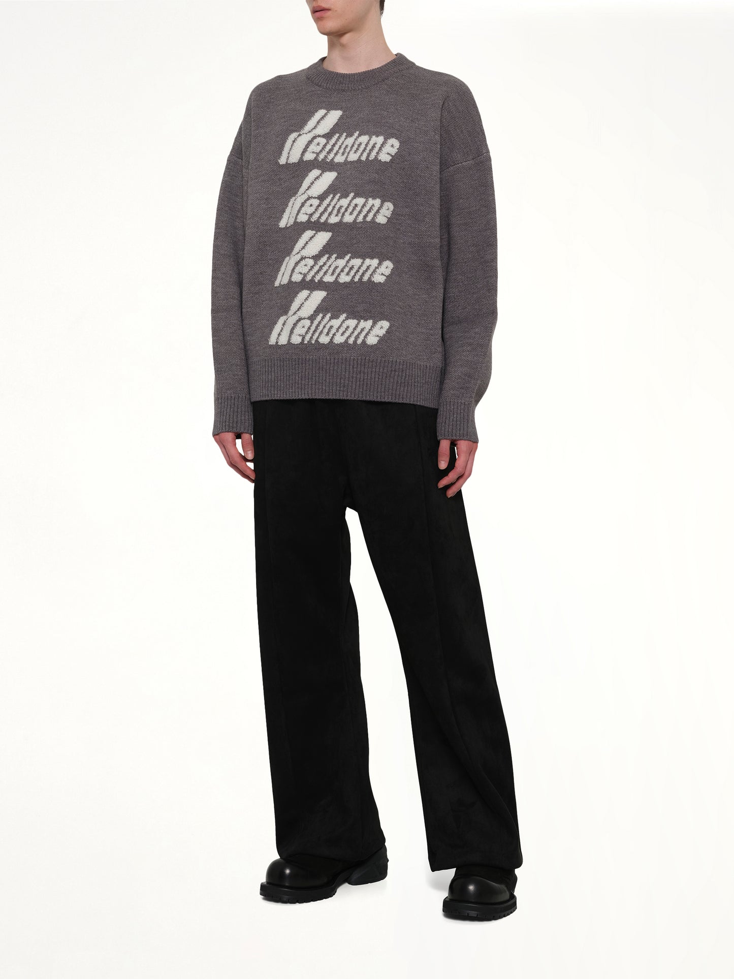 Logo Pile Knit Sweater in Grey