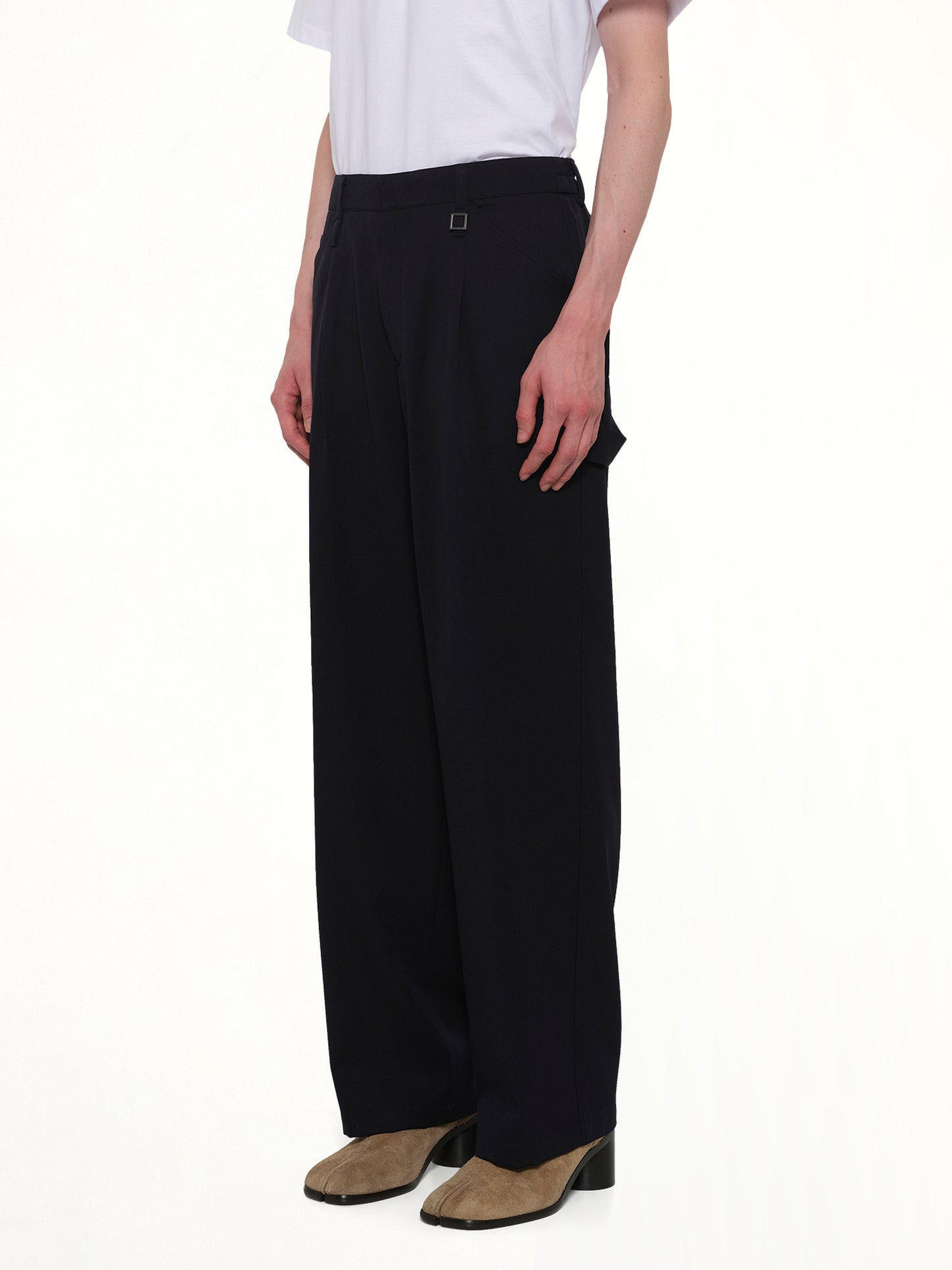 Wool Pleat Trouser in Navy