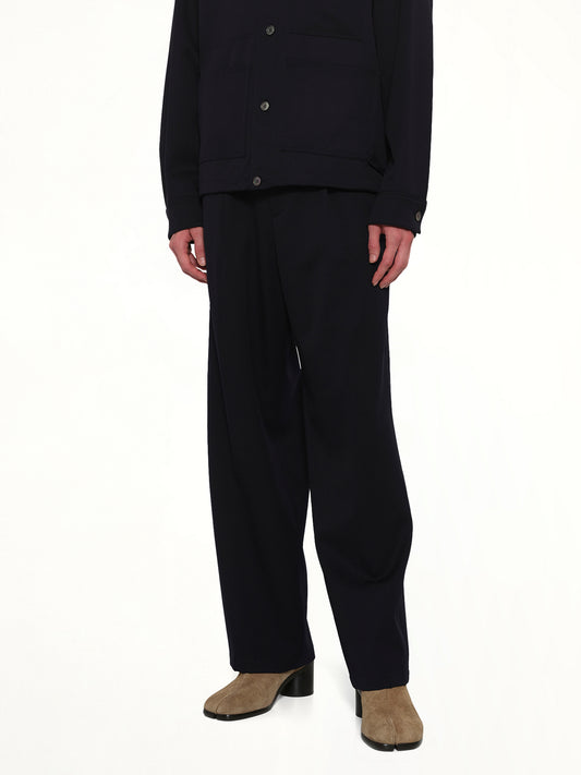 Wool Pleat Trouser in Navy