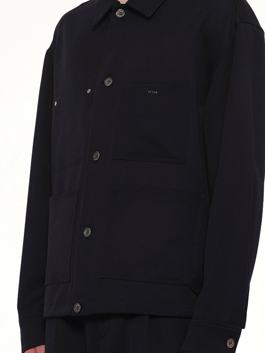 Wool Button Shirt in Navy