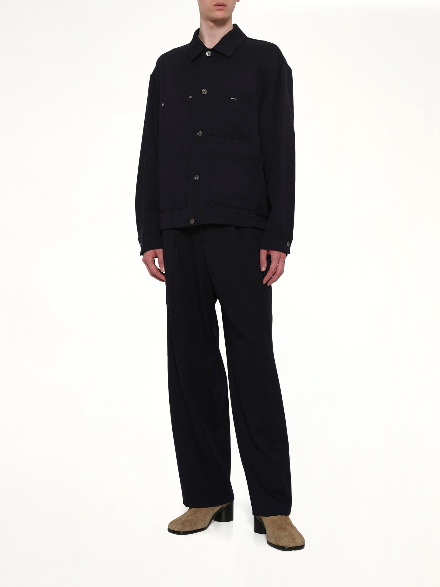 Wool Button Shirt in Navy