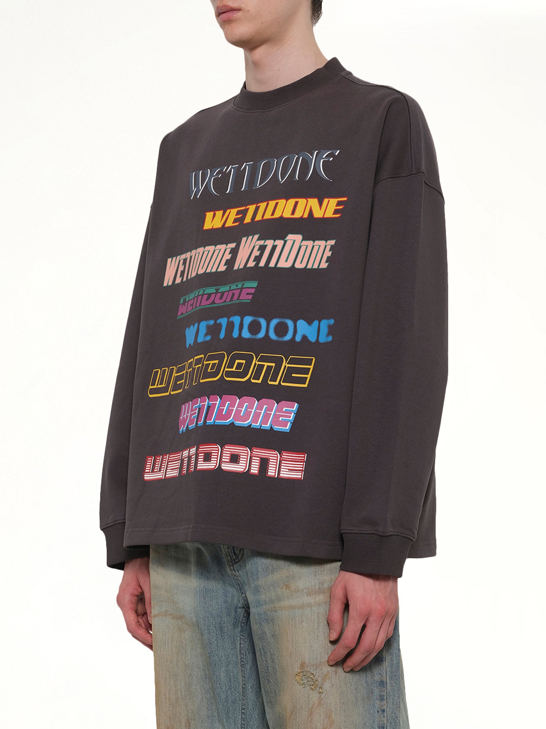 WE11DONE , Front Logo Sweatshirt in Charcoal Side View from MARAIS