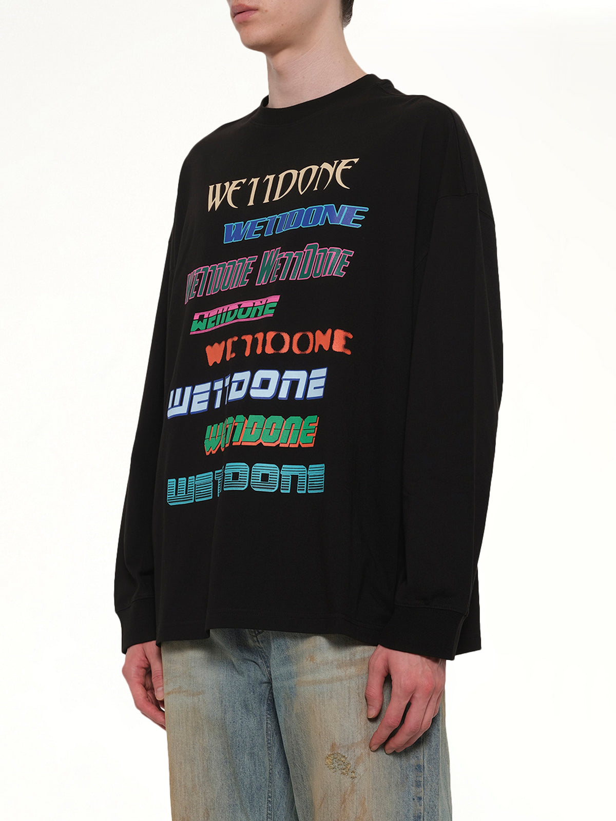 블랙 멀티 로고 긴팔 티셔츠
