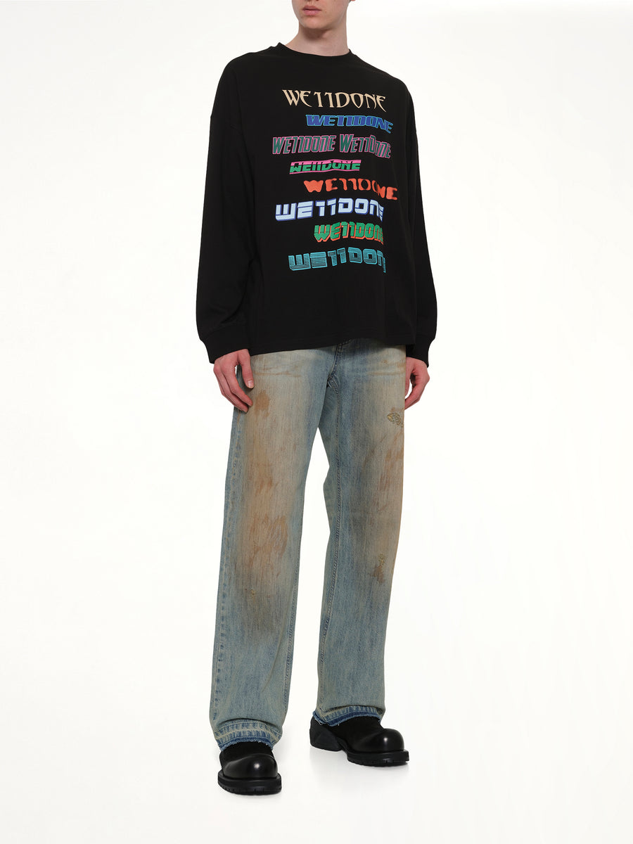 Multi Logo Long Sleeve T-Shirt in Black