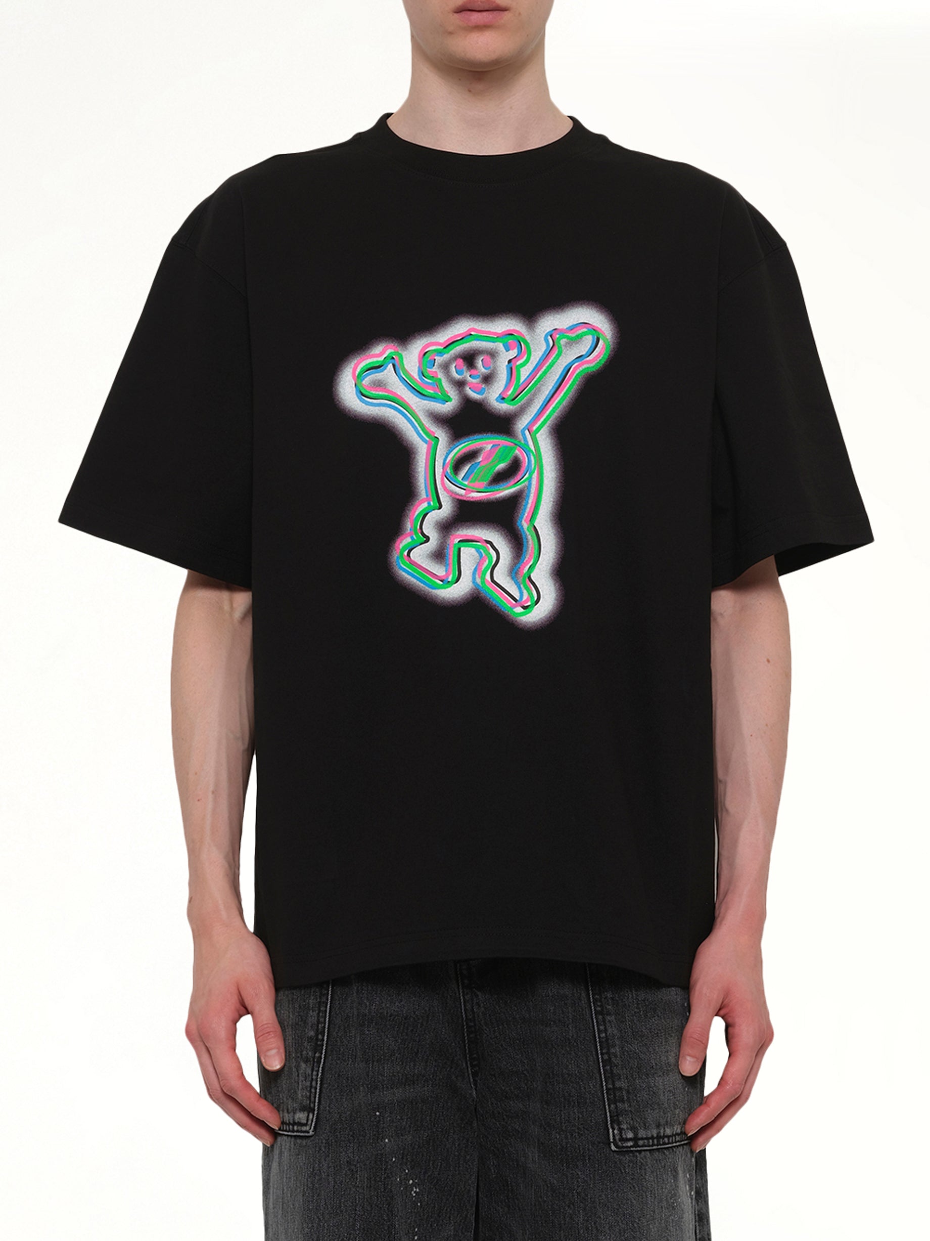 Colourful Teddy Print T-Shirt in Black
