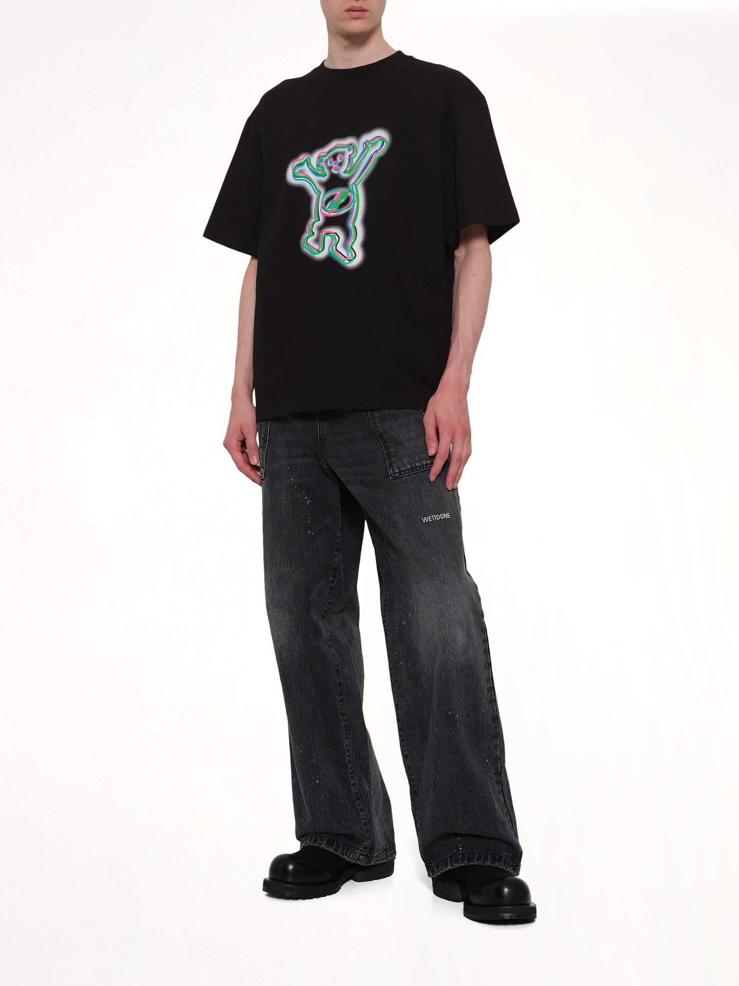 Colourful Teddy Print T-Shirt in Black