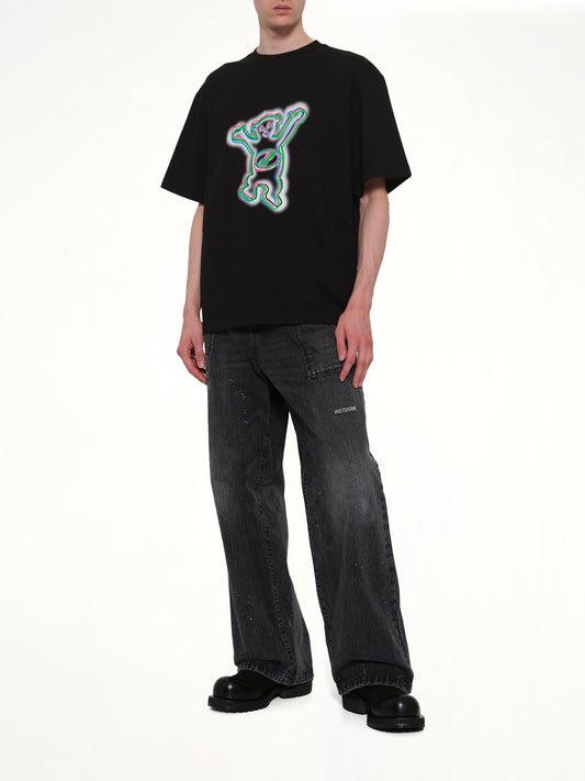 Colourful Teddy Print T-Shirt in Black