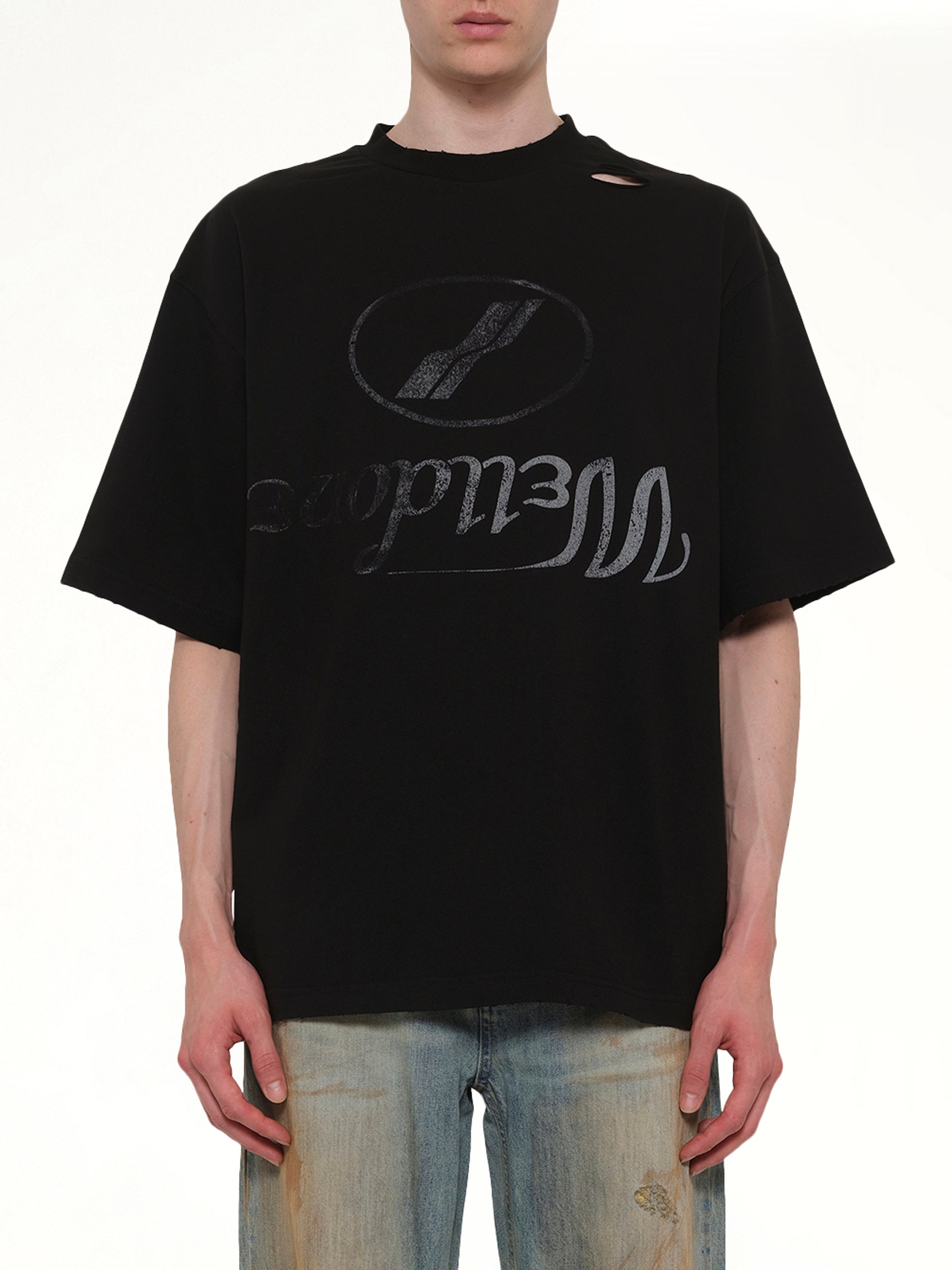 Destroyed Reverse Logo T-Shirt in Black