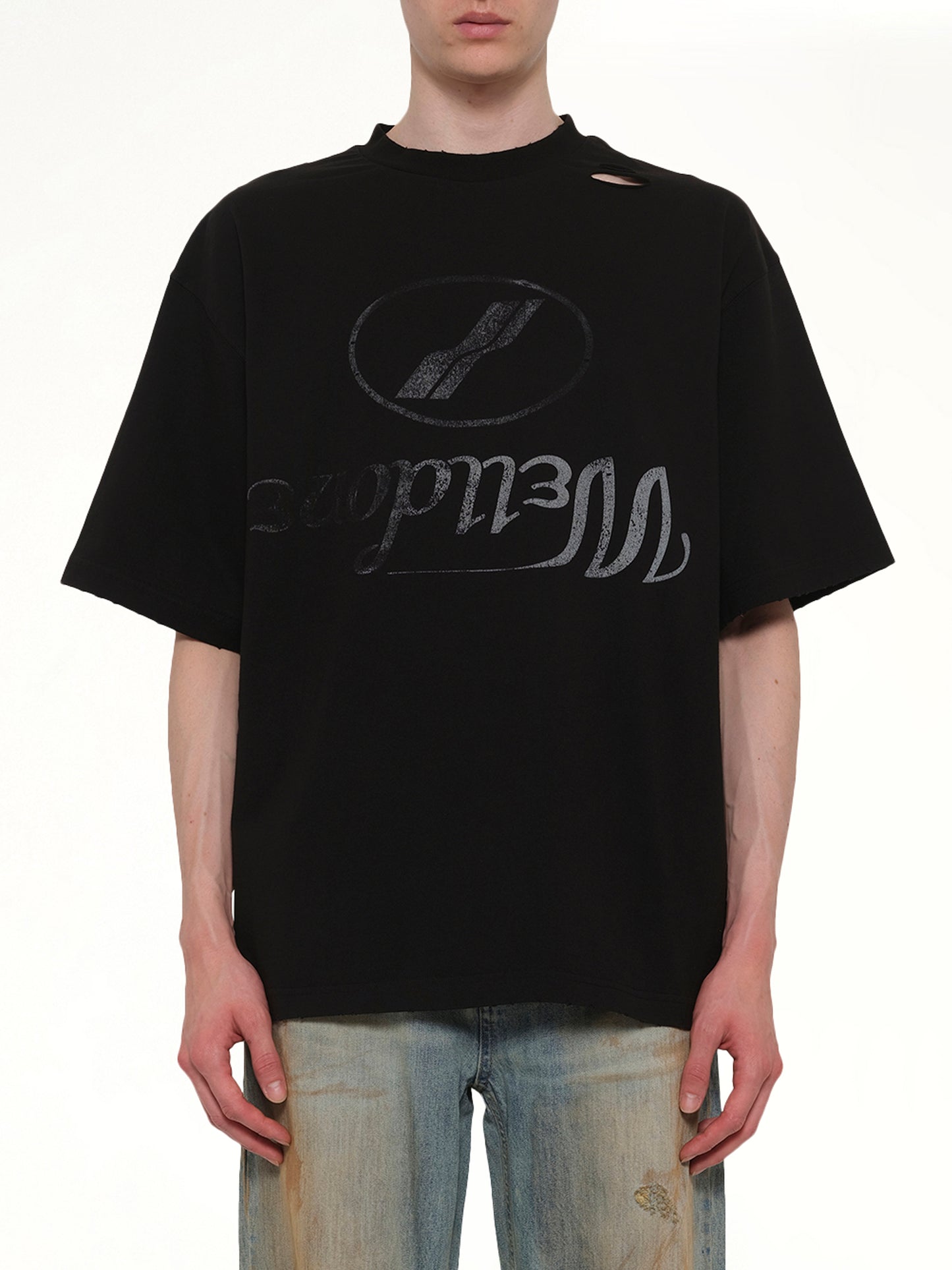 Destroyed Reverse Logo T-Shirt in Black