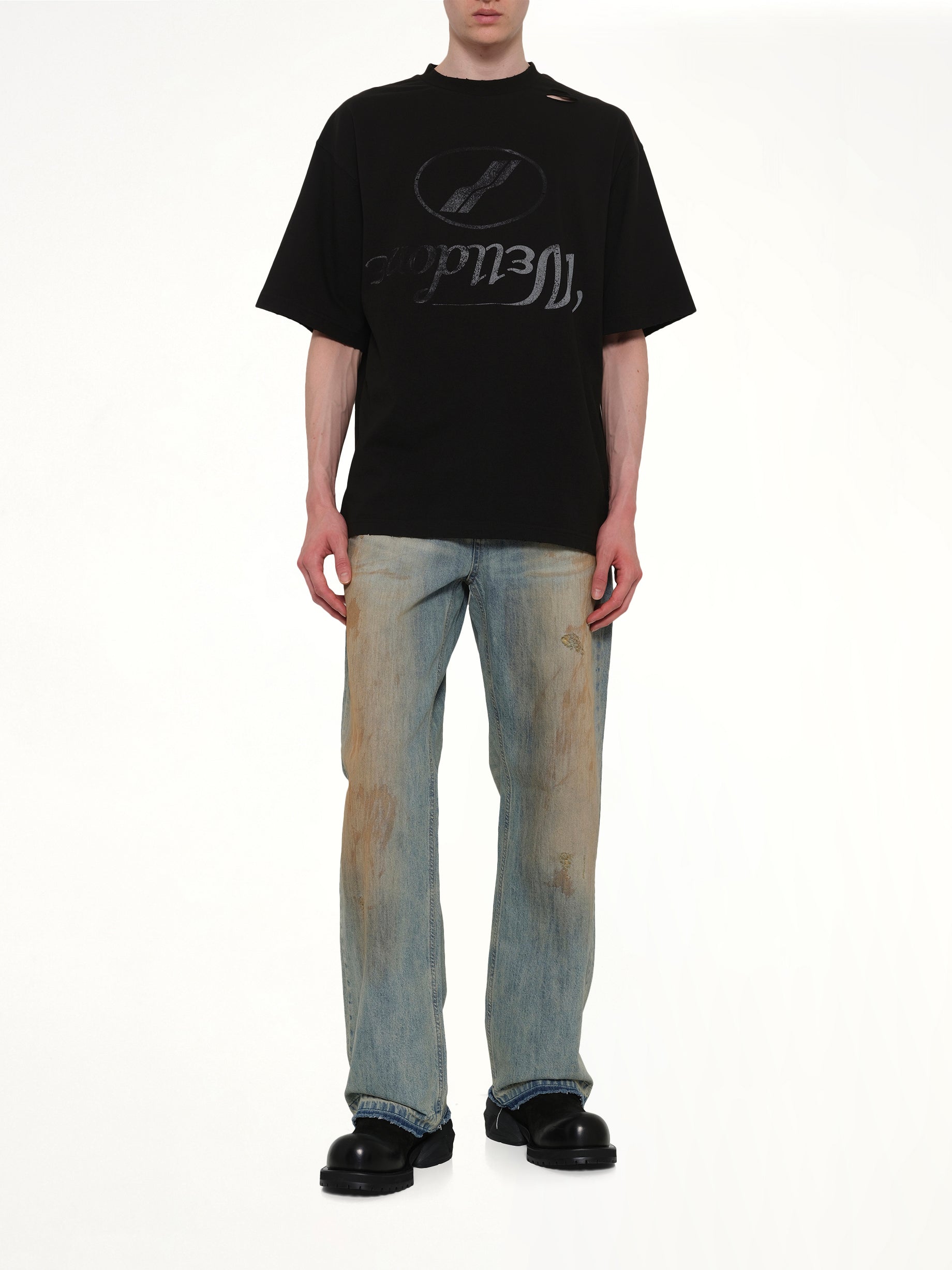 WE11DONE Destroyed Reverse Logo T-Shirt in Black Full Reference from MARAIS
