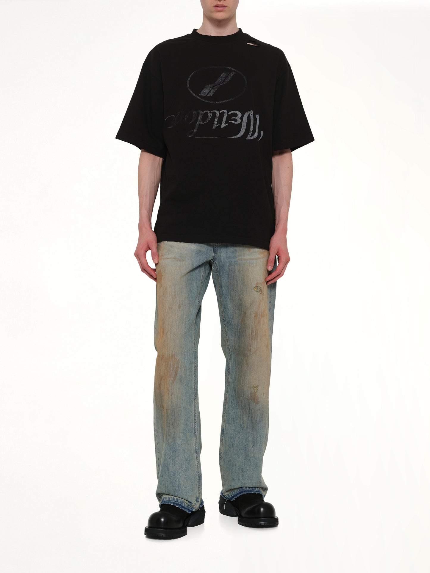 Destroyed Reverse Logo T-Shirt in Black