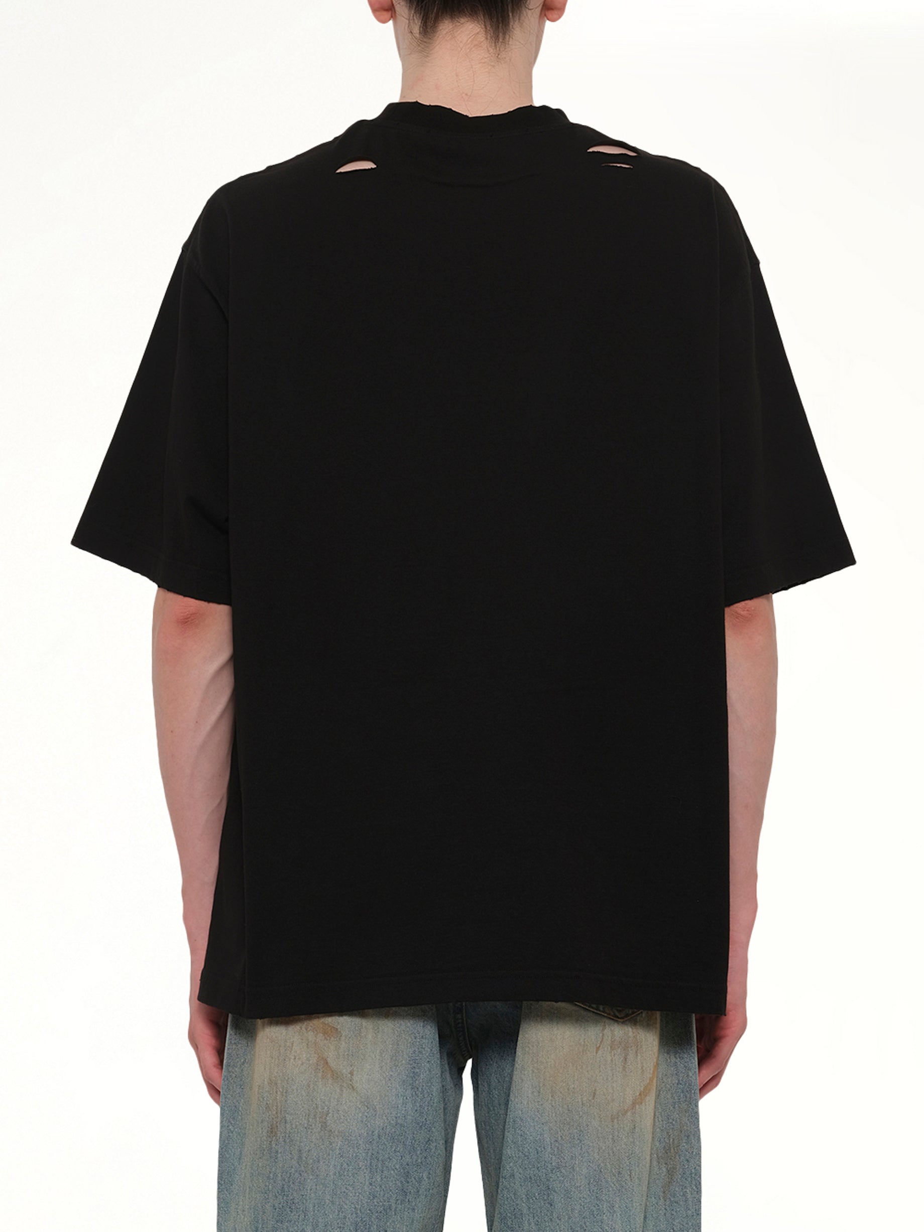 WE11DONE Destroyed Reverse Logo T-Shirt in Black Back View from MARAIS